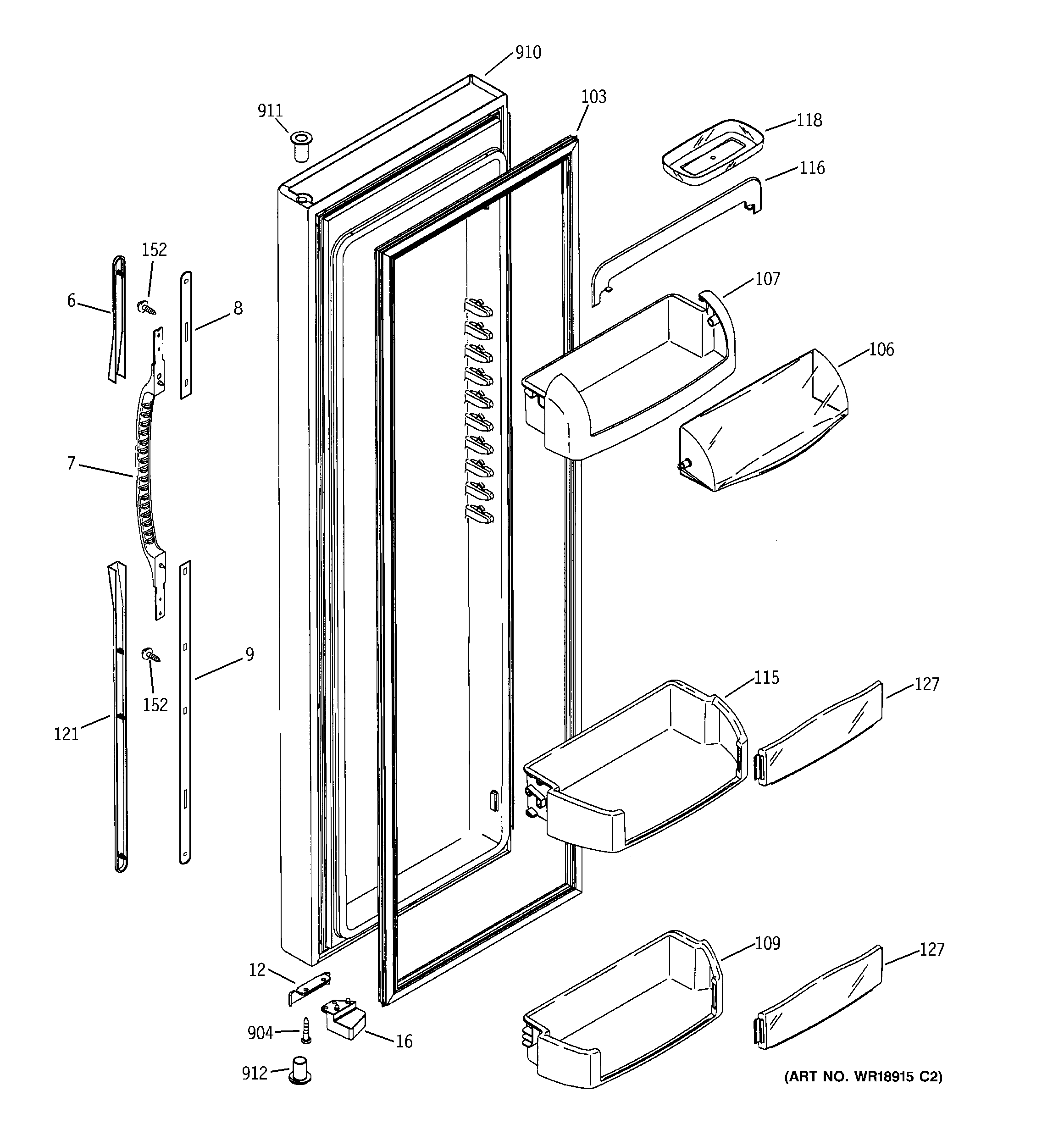 GE GSS25PSMFBS fresh food door diagram