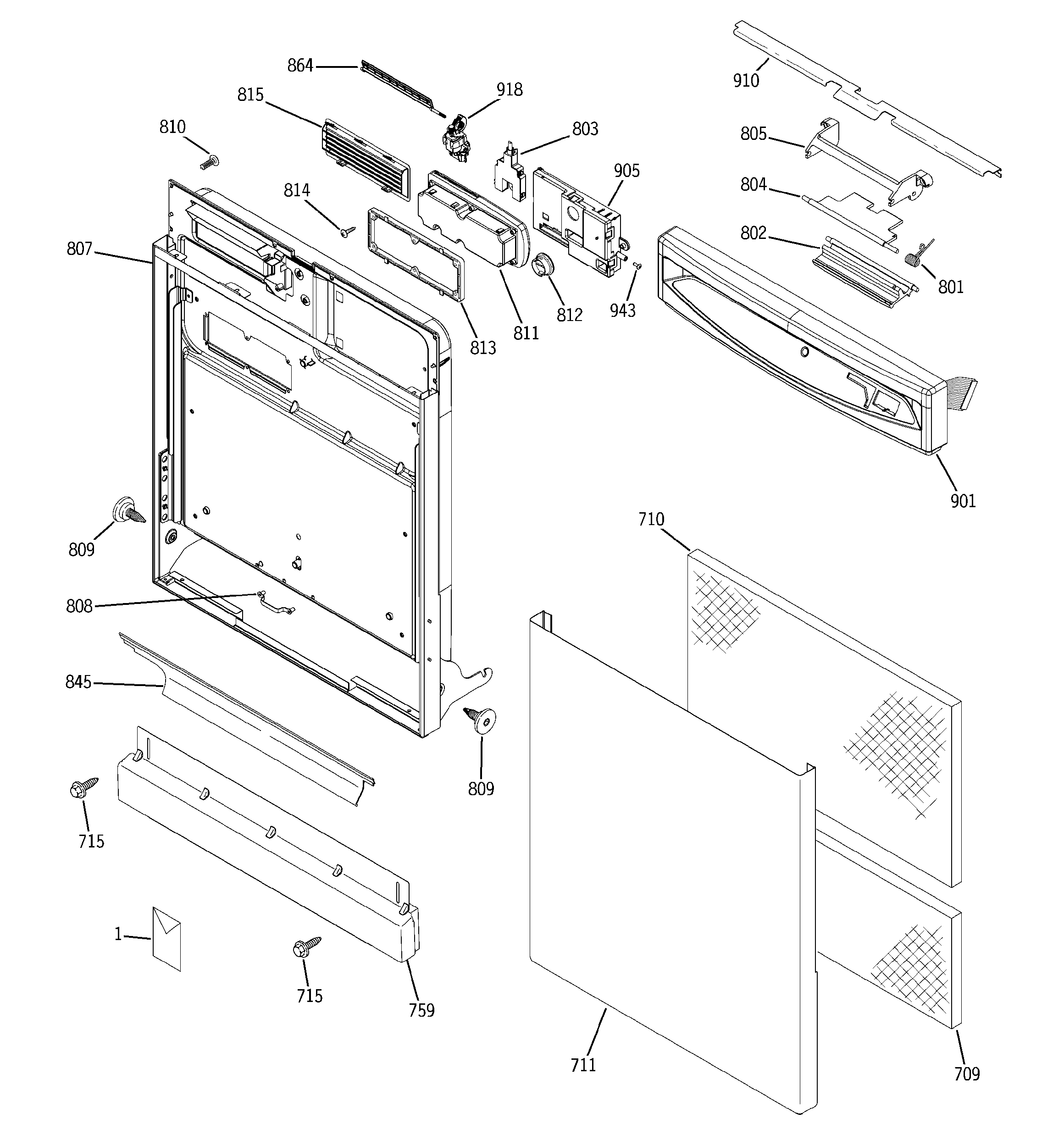 GE GSD6200J00BB escutcheon & door assembly diagram