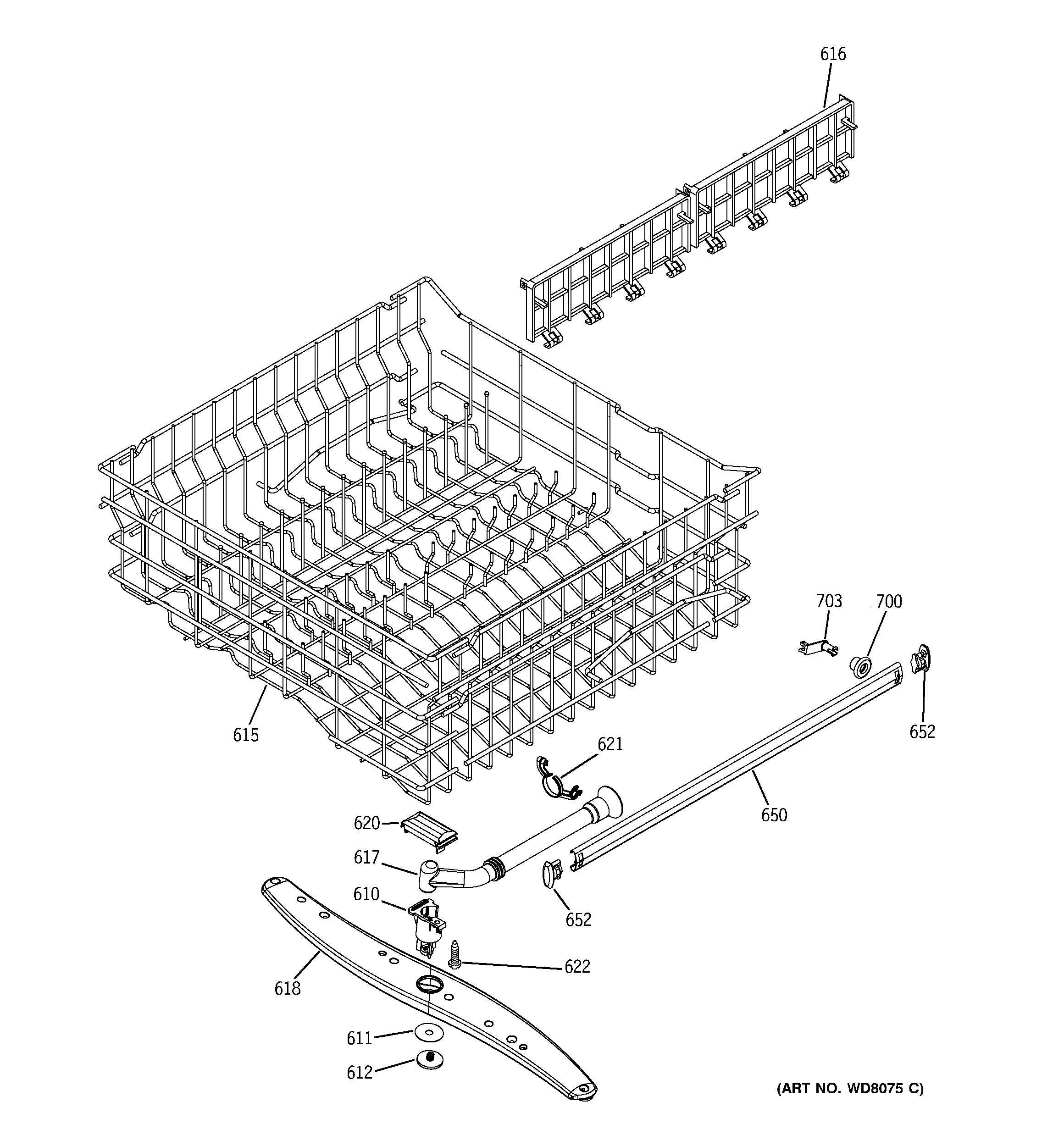 GE GSD6200J00BB upper rack assembly diagram