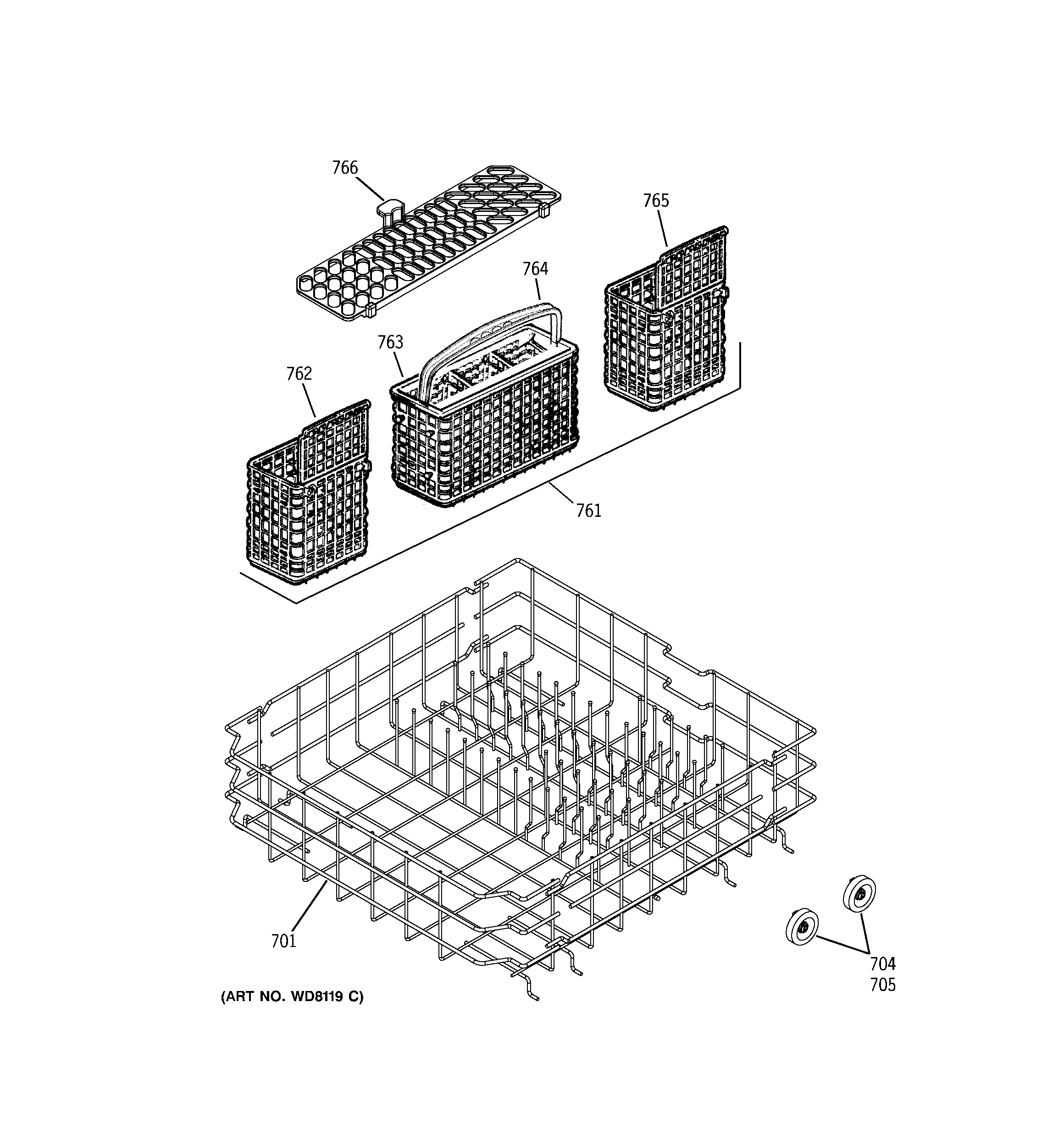 GE GSD6200J00BB lower rack assembly diagram