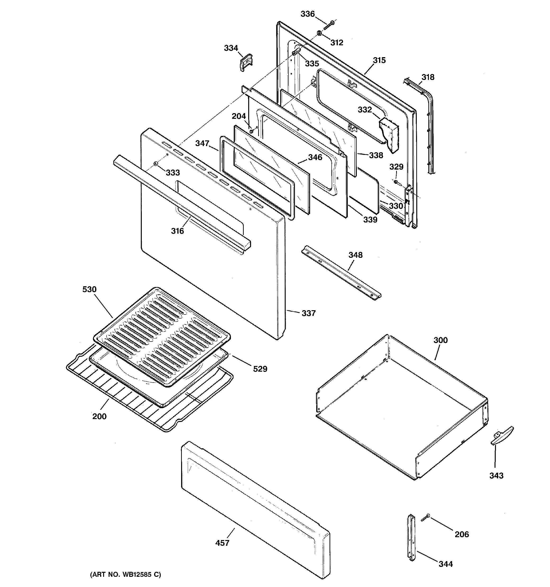 GE JBS15F2WH door & drawer parts diagram