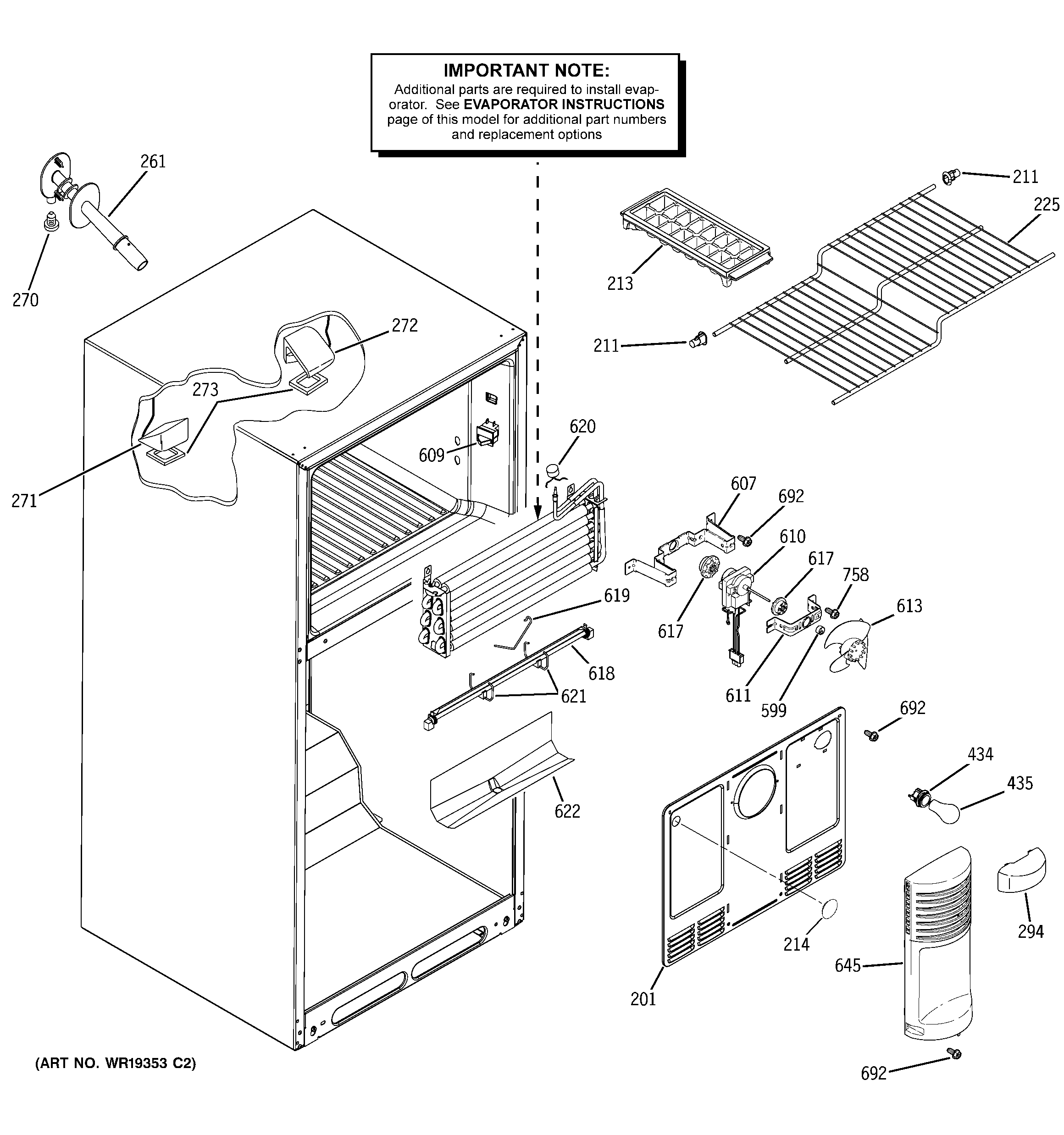 GE ETS18XBPARCC freezer section diagram