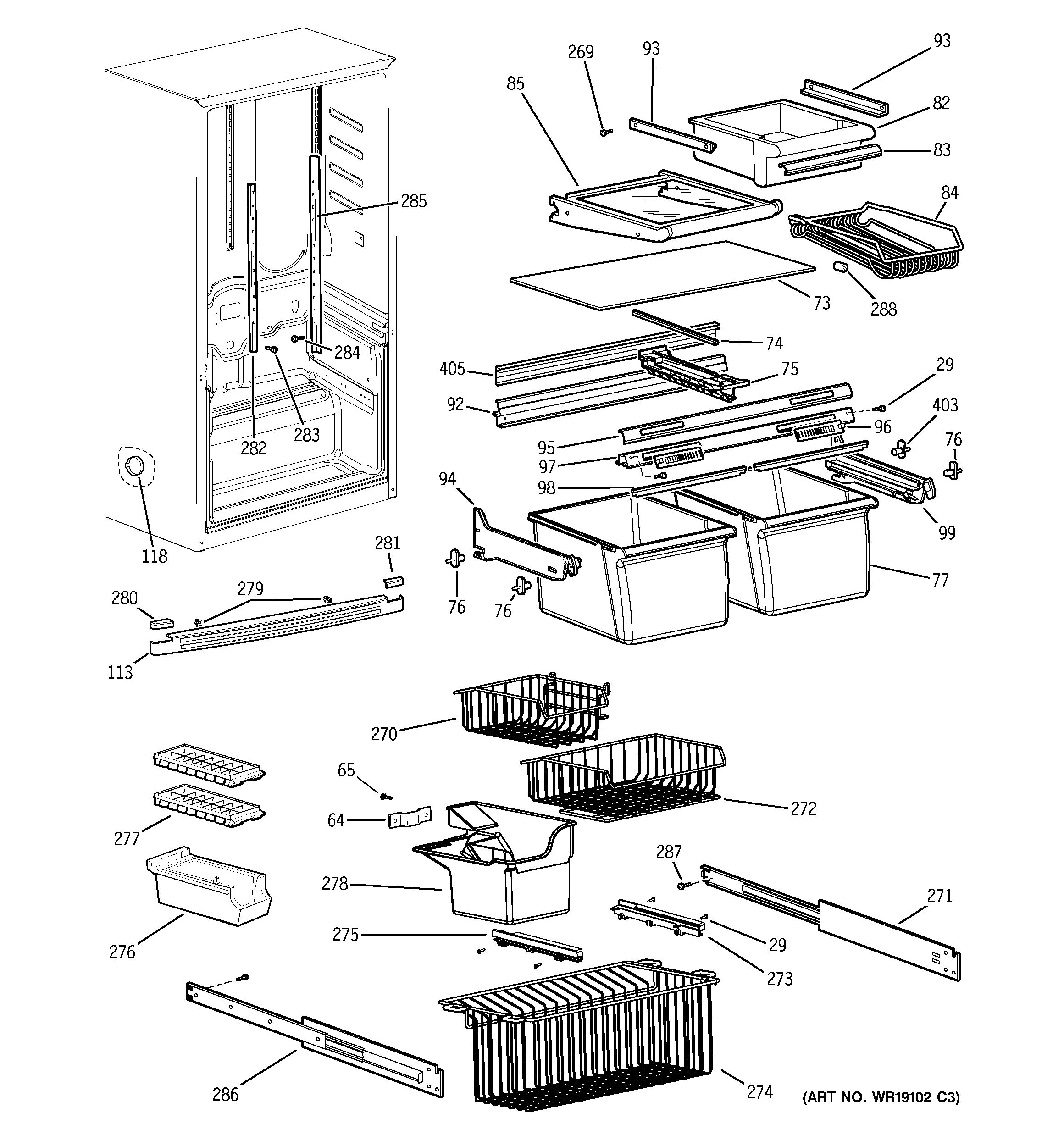 GE PDS18SBMBLBS shelves diagram