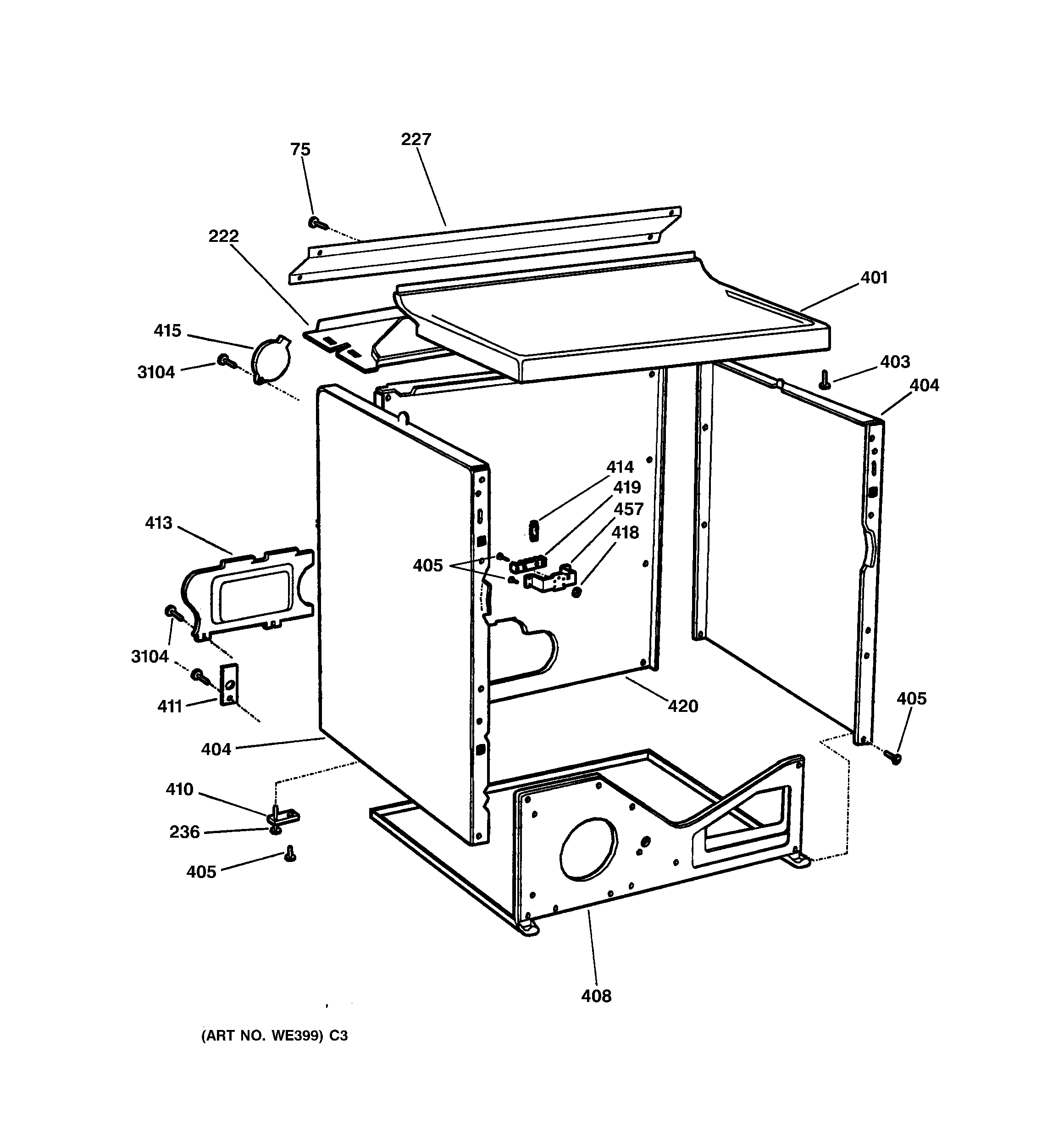 GE DPSR475EW0AA cabinet diagram