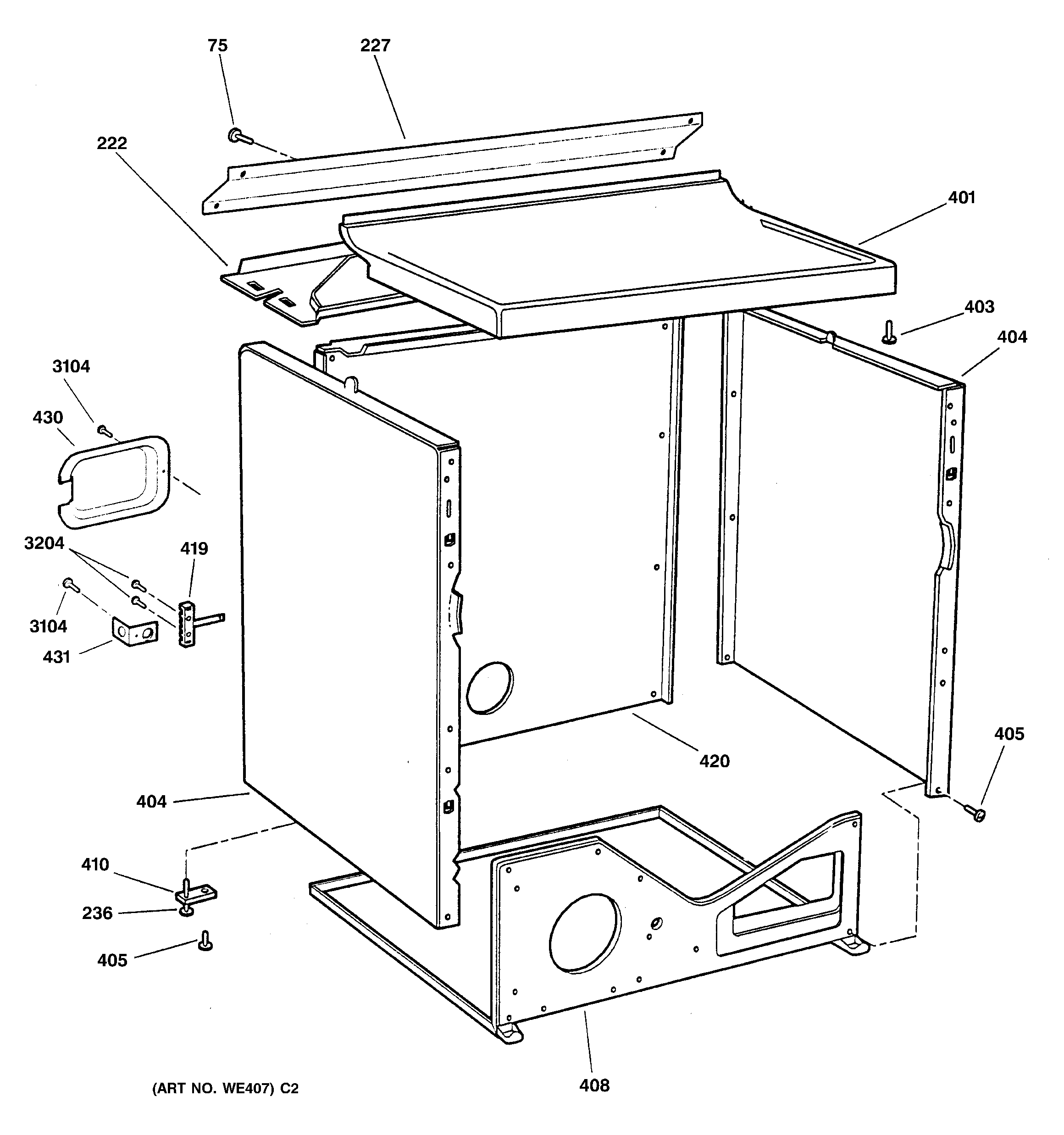 GE DPXR475EW1WW cabinet diagram