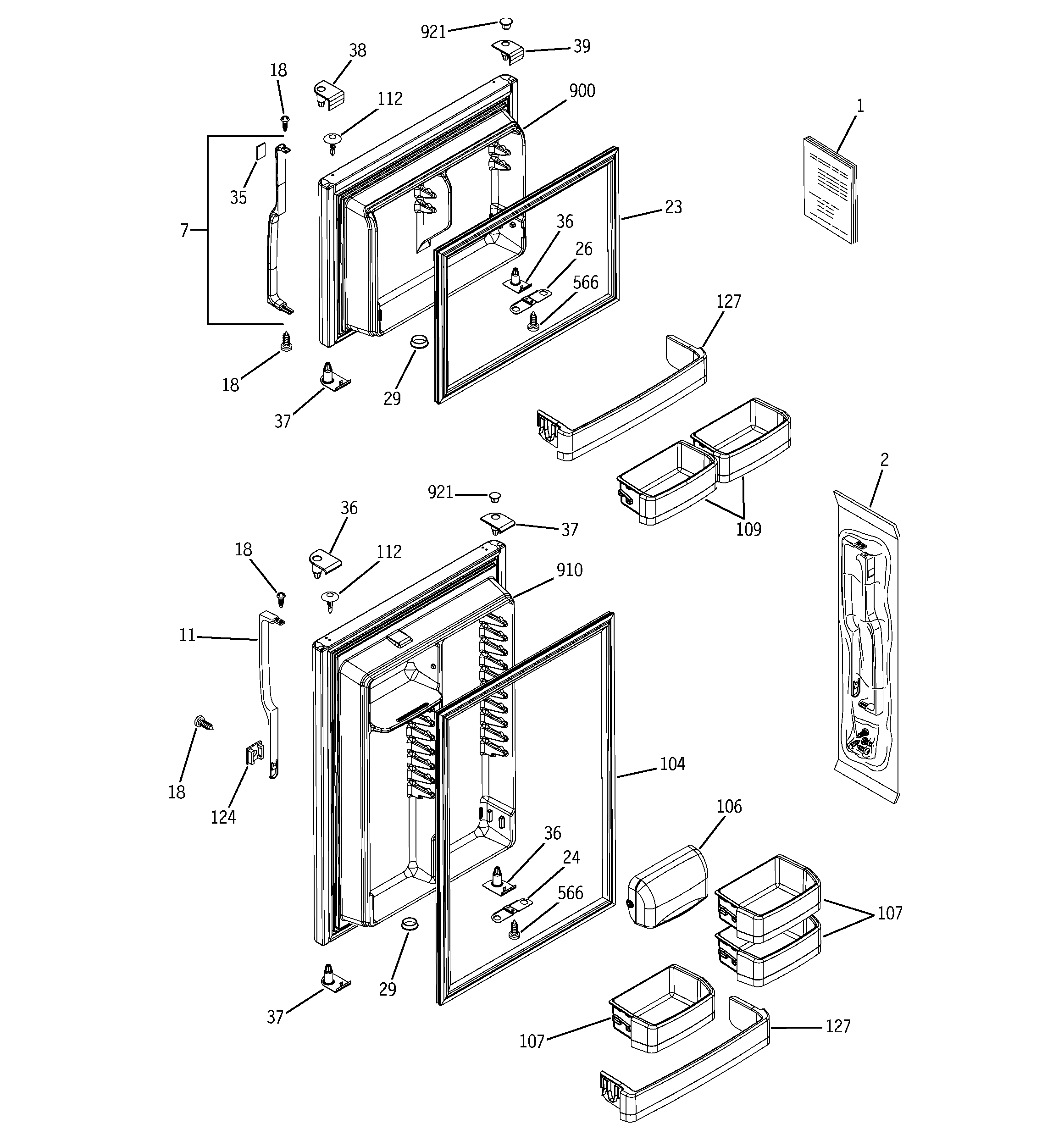 GE GTH18KBPARBB doors diagram