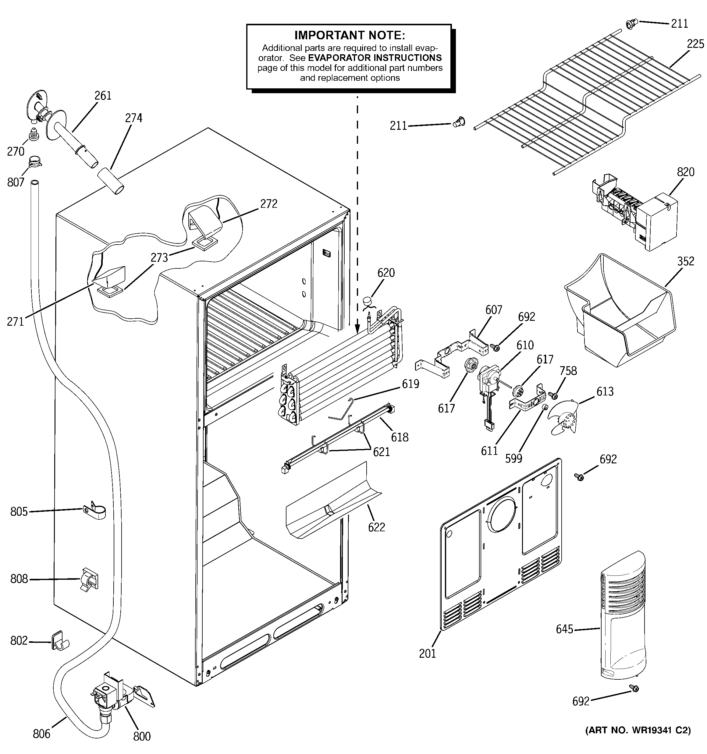 GE GTS18CCPALBB freezer section diagram