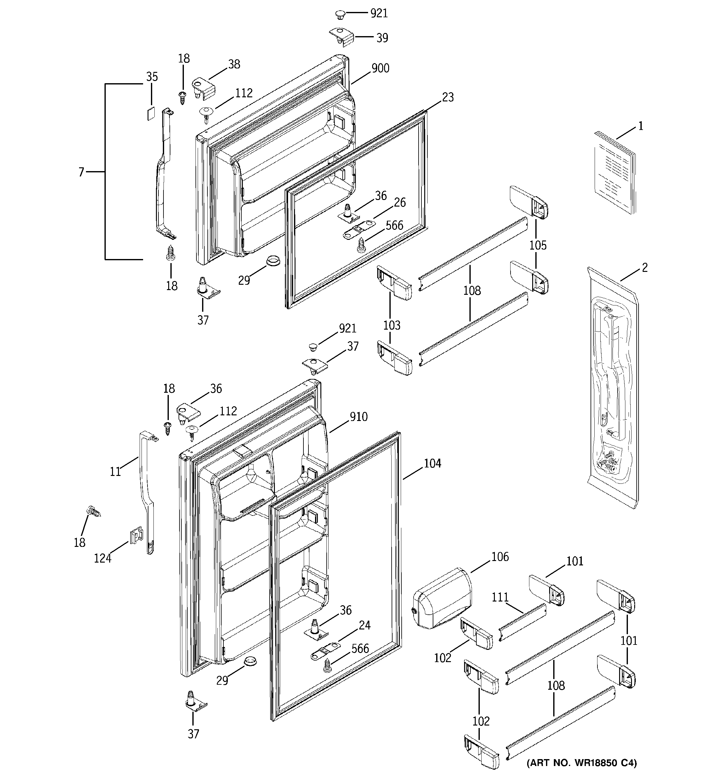 GE GTS18CCPALWW doors diagram