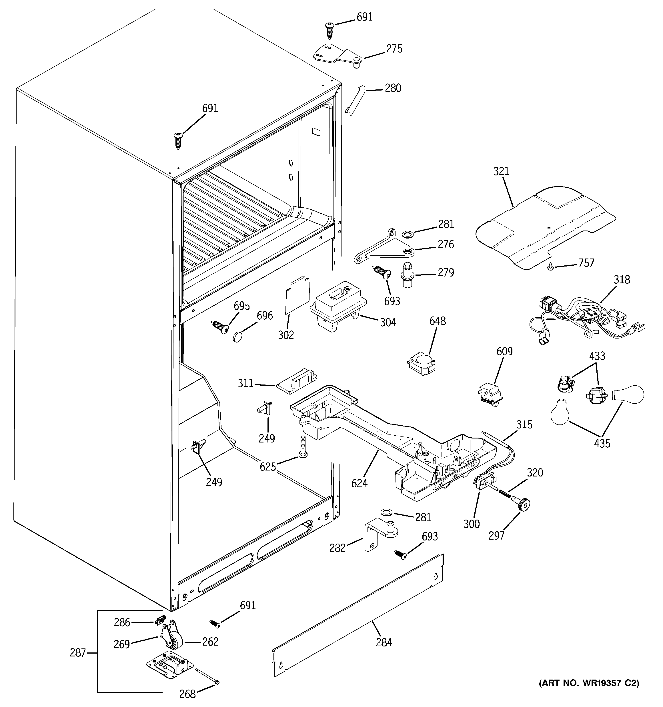 GE GTS18CCPALWW fresh food section diagram