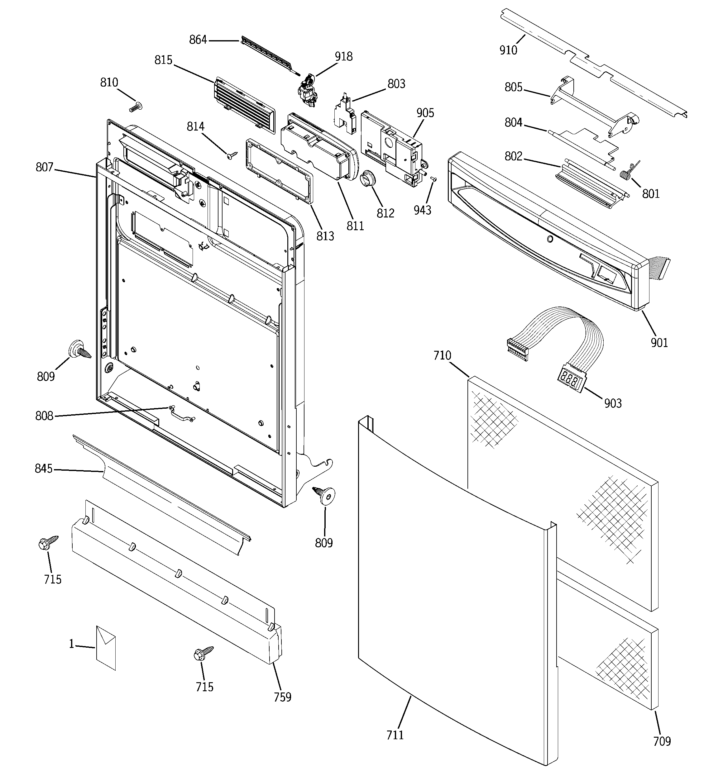 GE PDW7880J00SS escutcheon & door assembly diagram