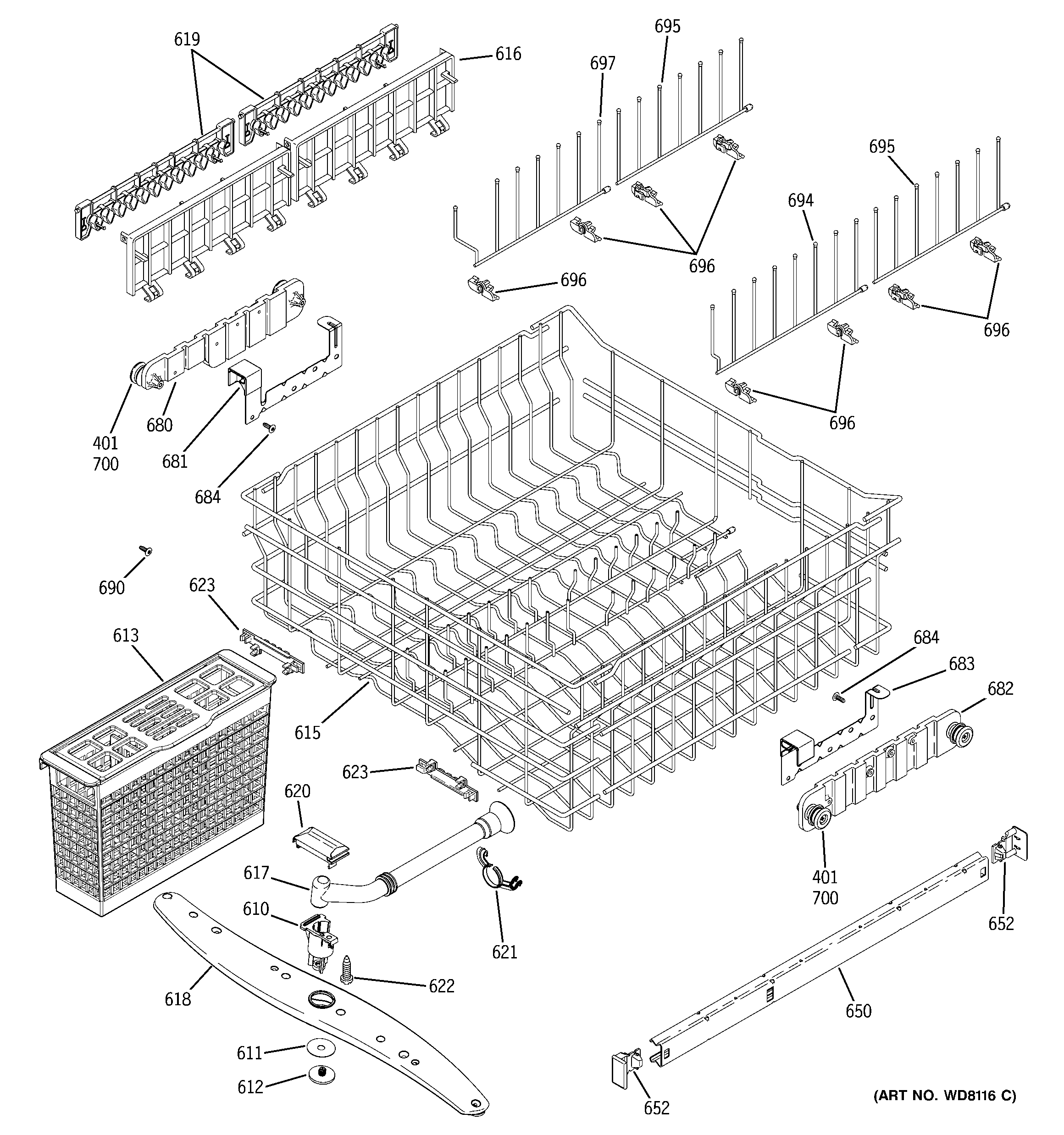 GE PDW7880J00SS upper rack assembly diagram