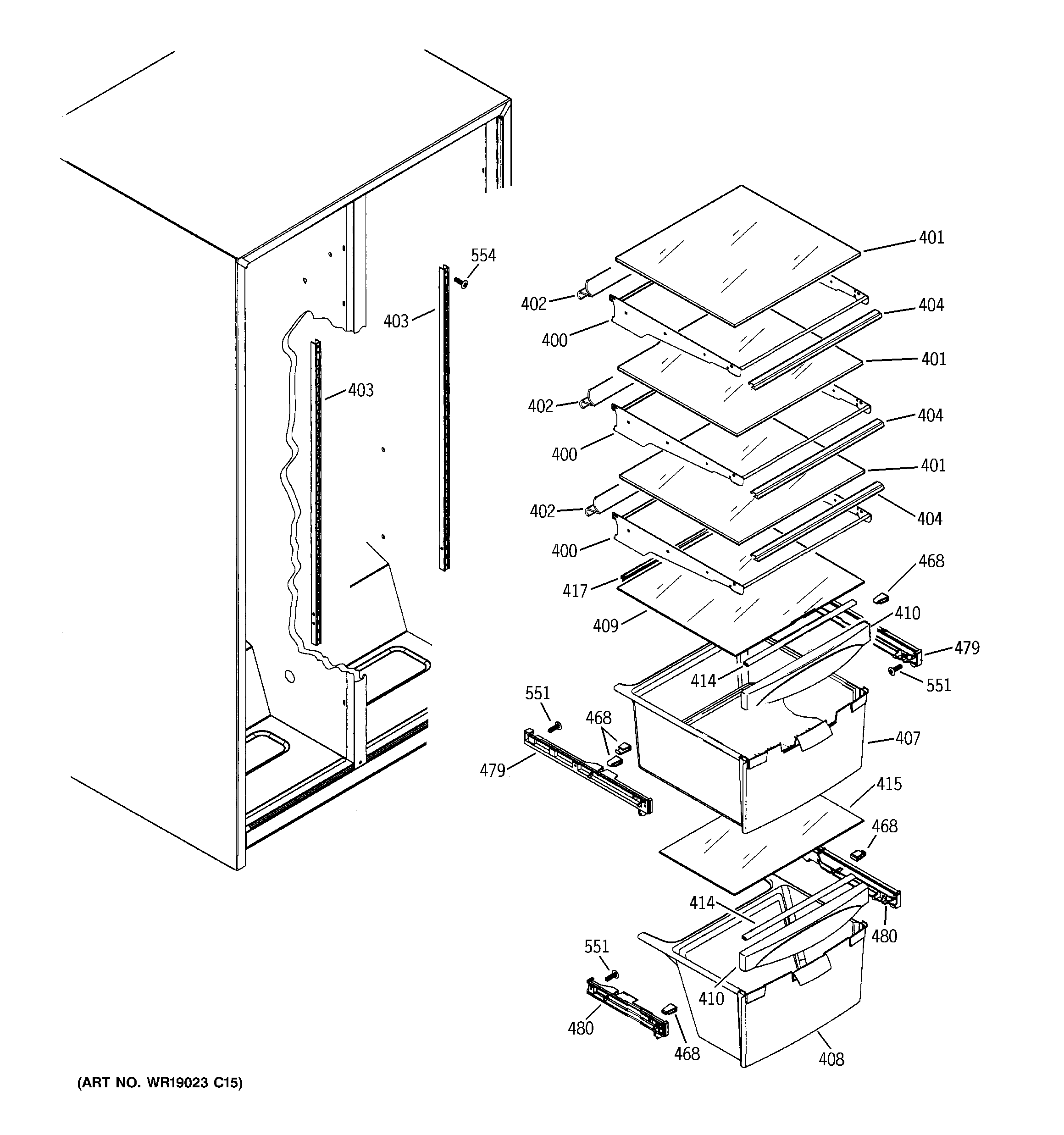 GE GSS22IFPAWW fresh food shelves diagram
