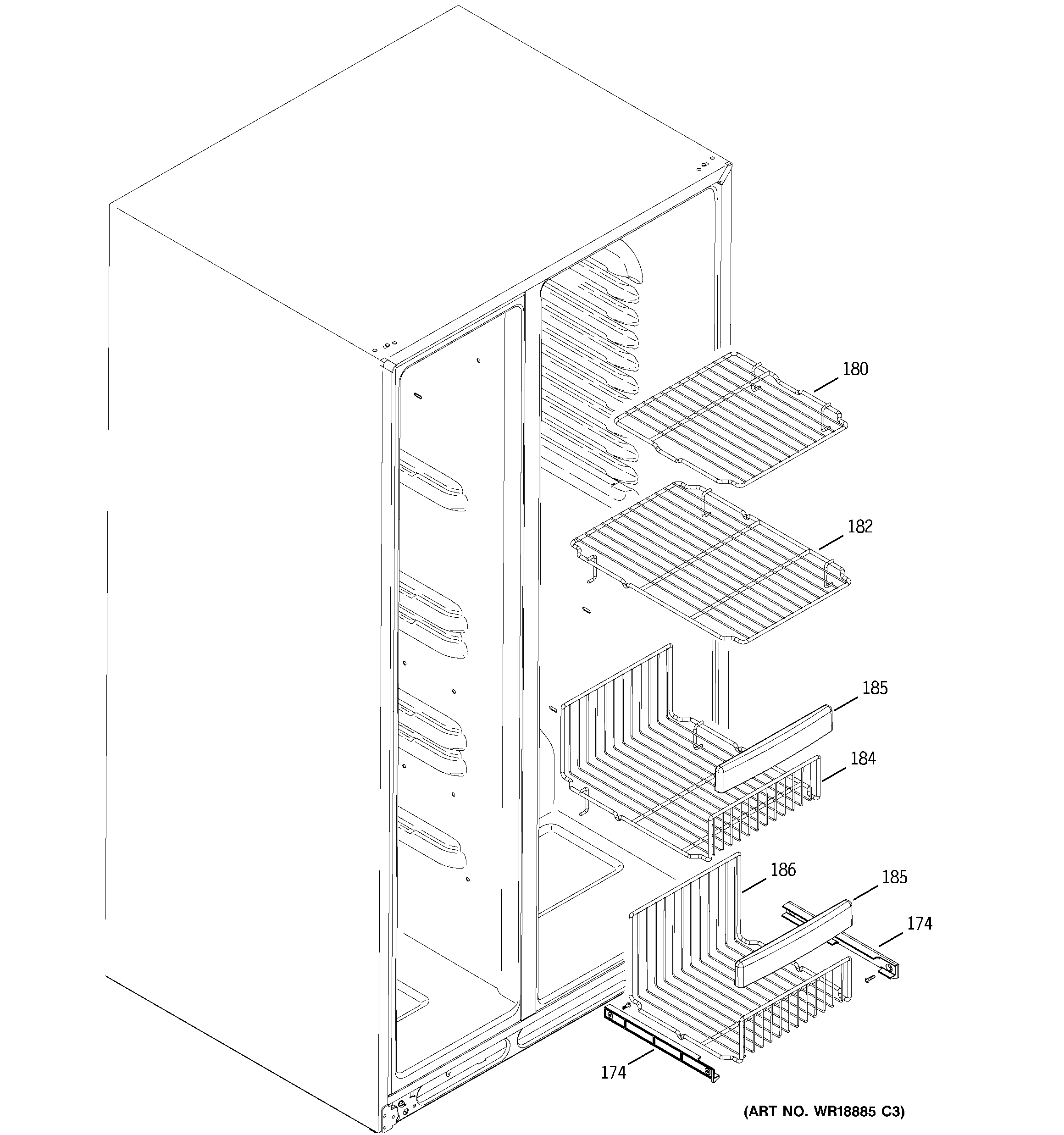 GE GSS25LGPAWW freezer shelves diagram