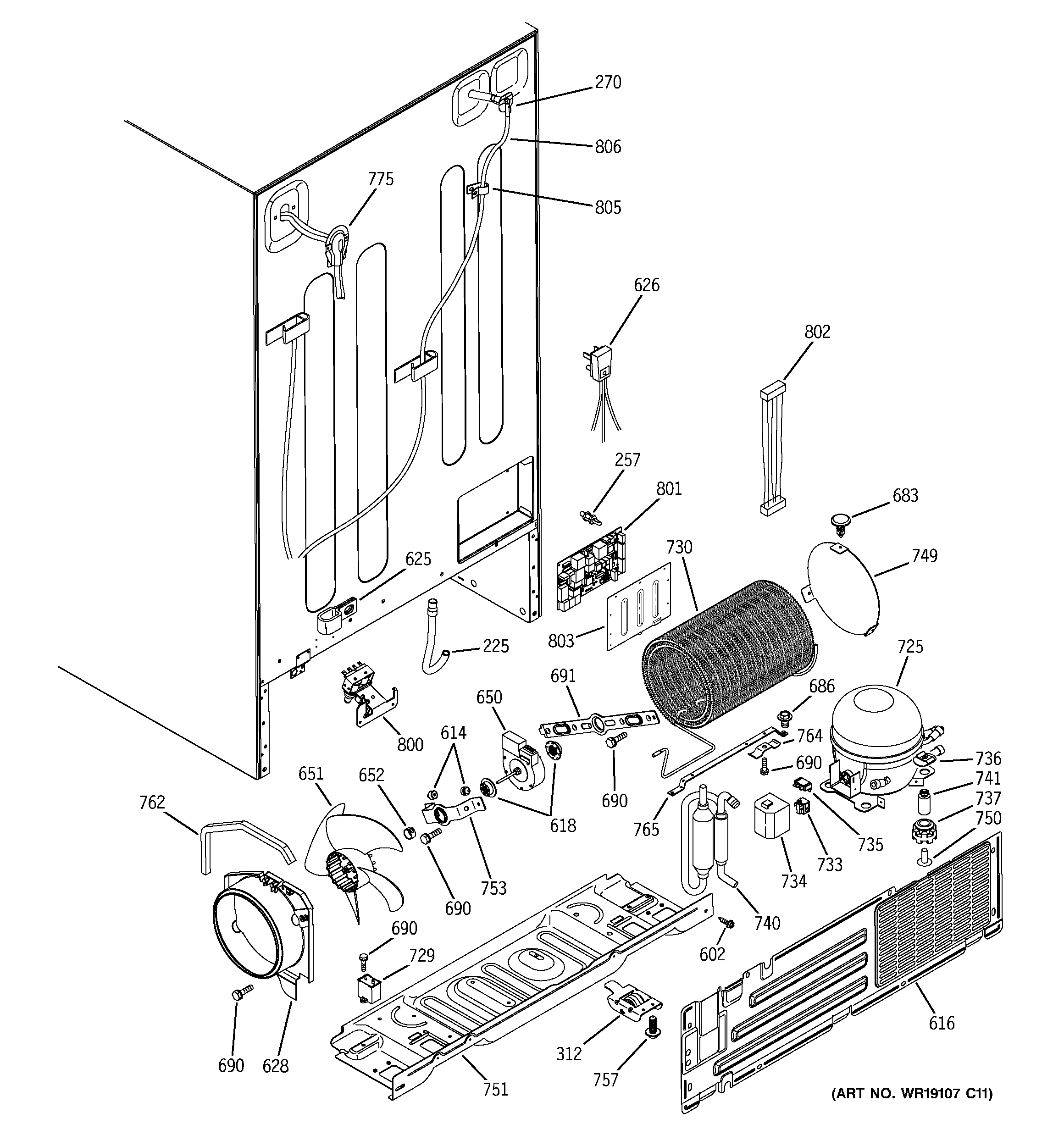 GE GSS25XGPABB sealed system & mother board diagram