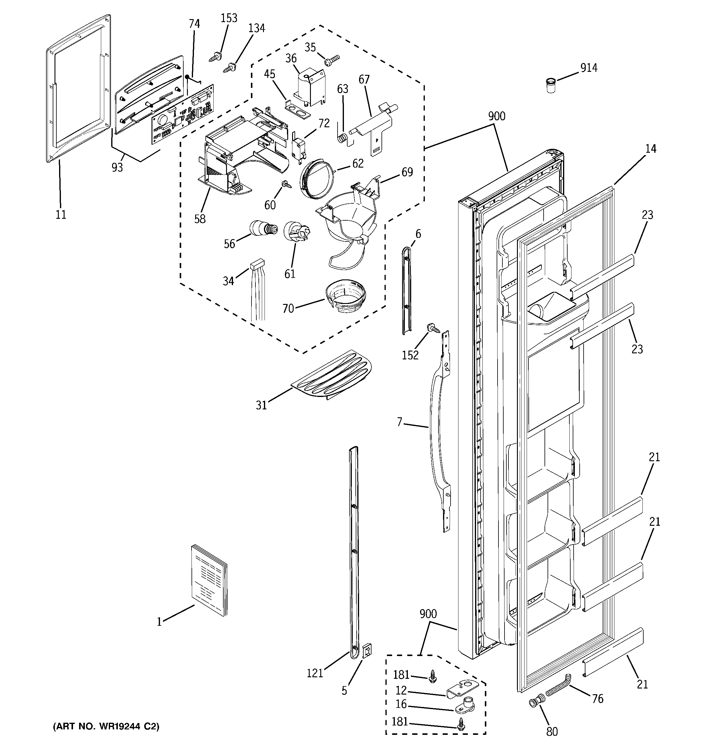GE GST25IFPAWW freezer door diagram
