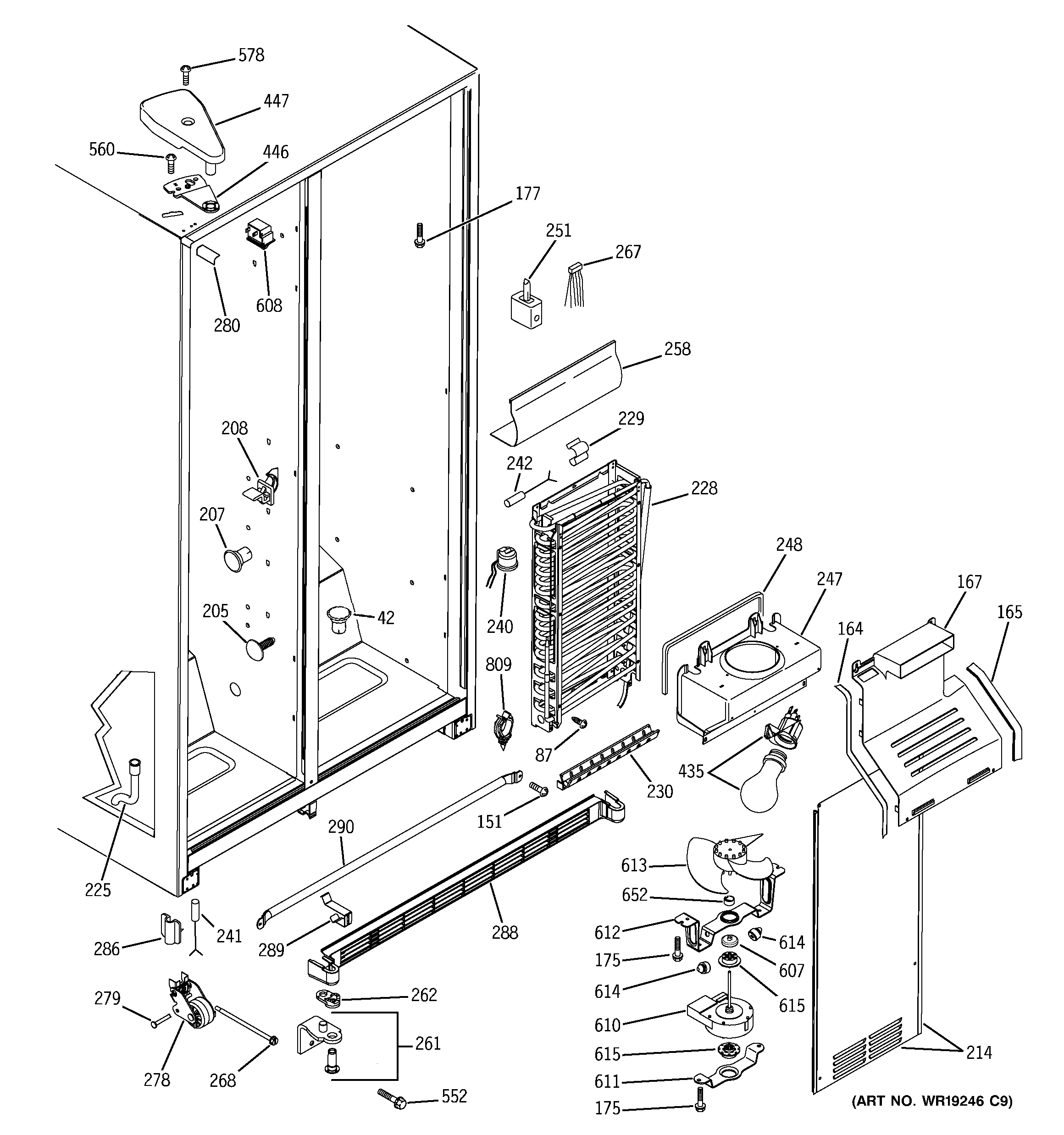 GE GST25IFPAWW freezer section diagram