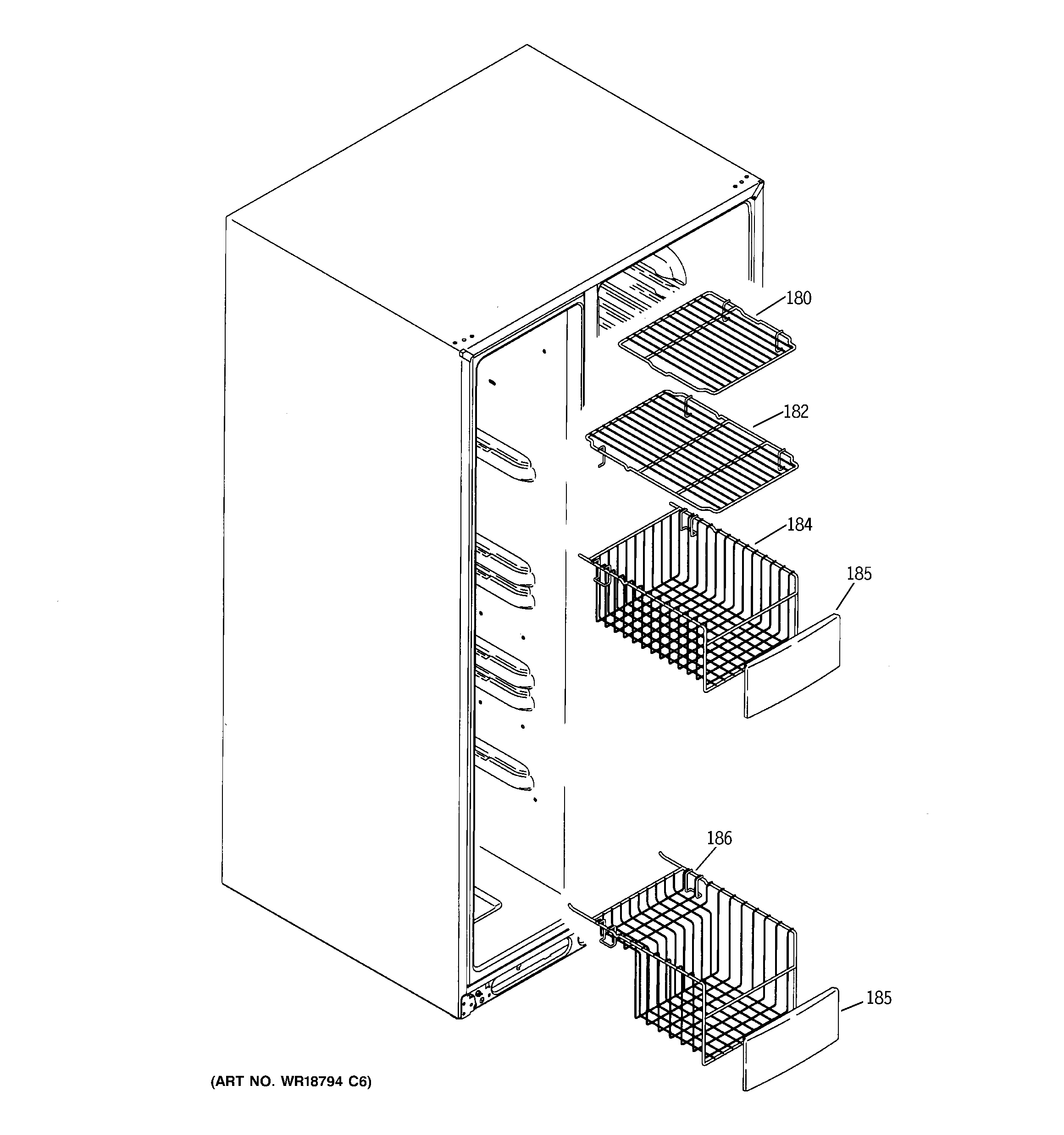 GE GSS25TGPACC freezer shelves diagram