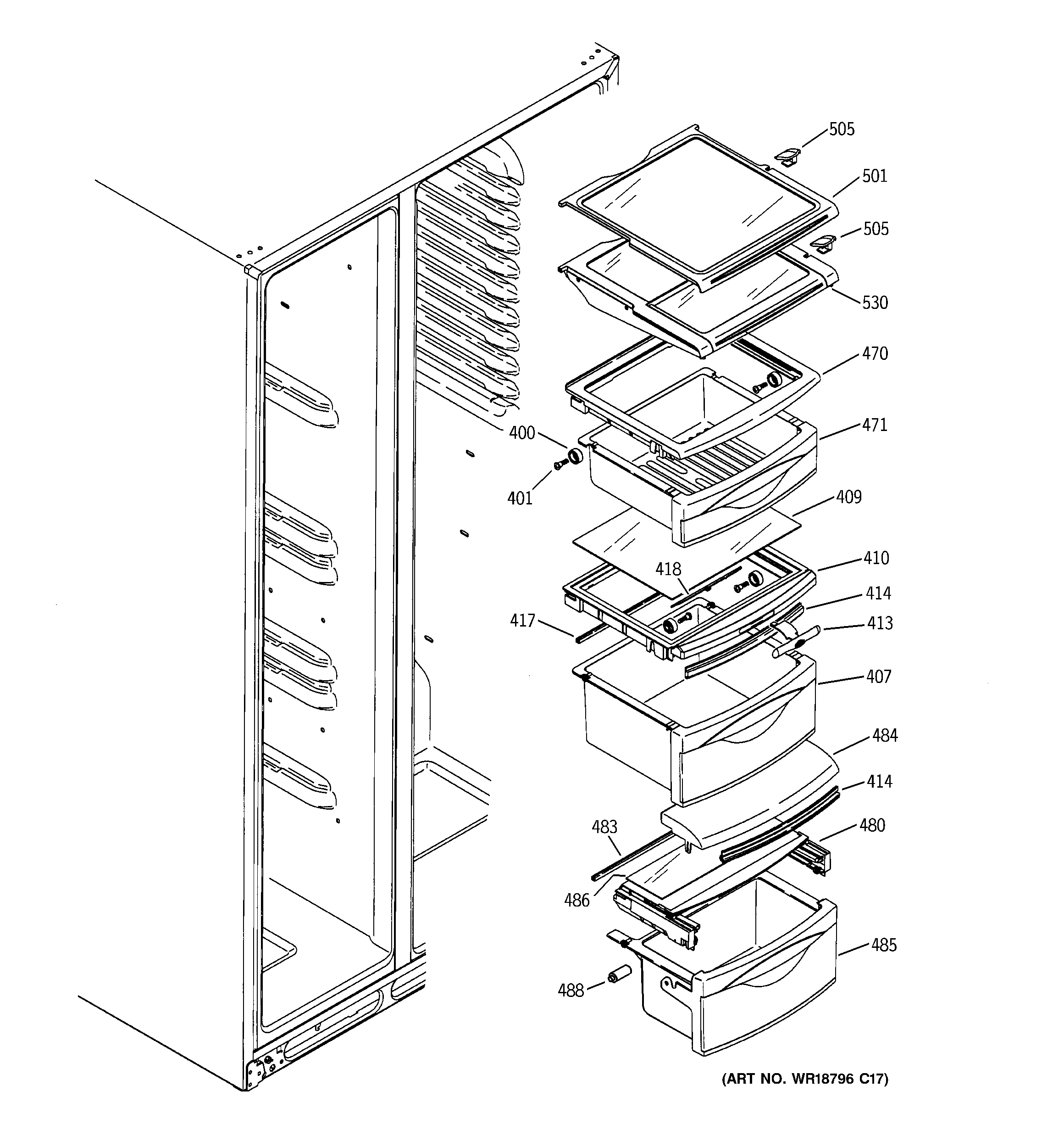 GE GSS27RGPACC fresh food shelves diagram