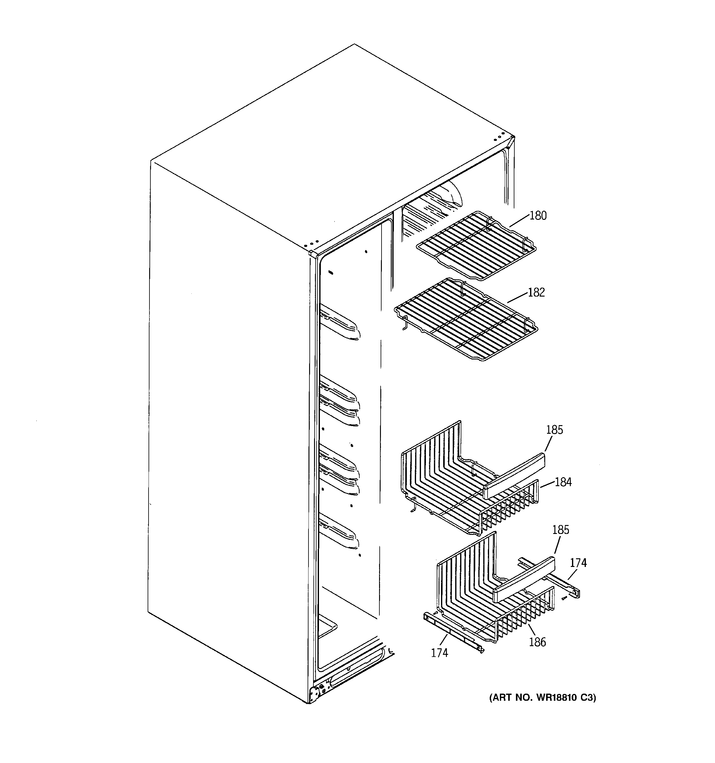 GE GSS27RSPABS freezer shelves diagram