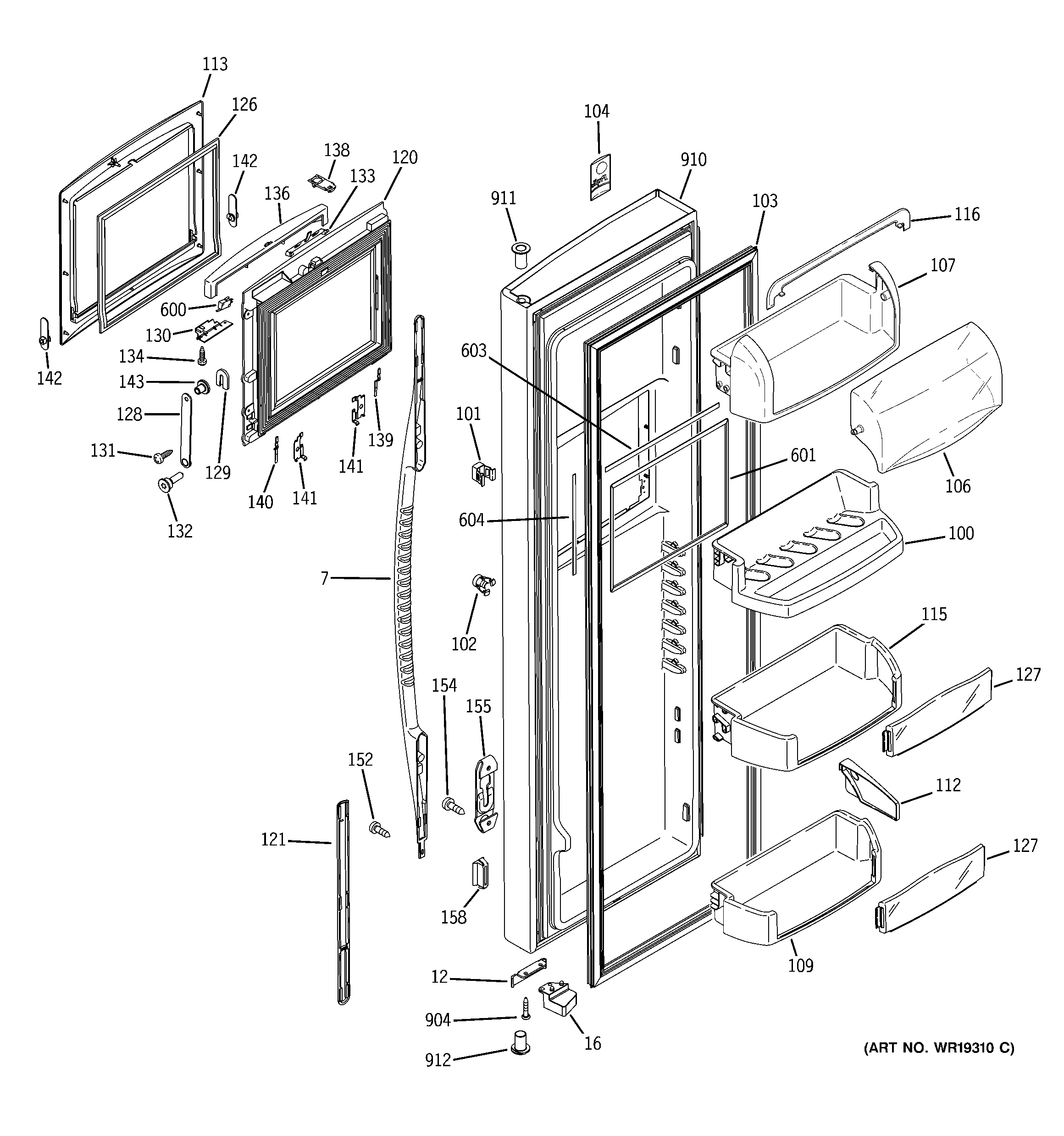 GE PSS29NHPABB fresh food door diagram
