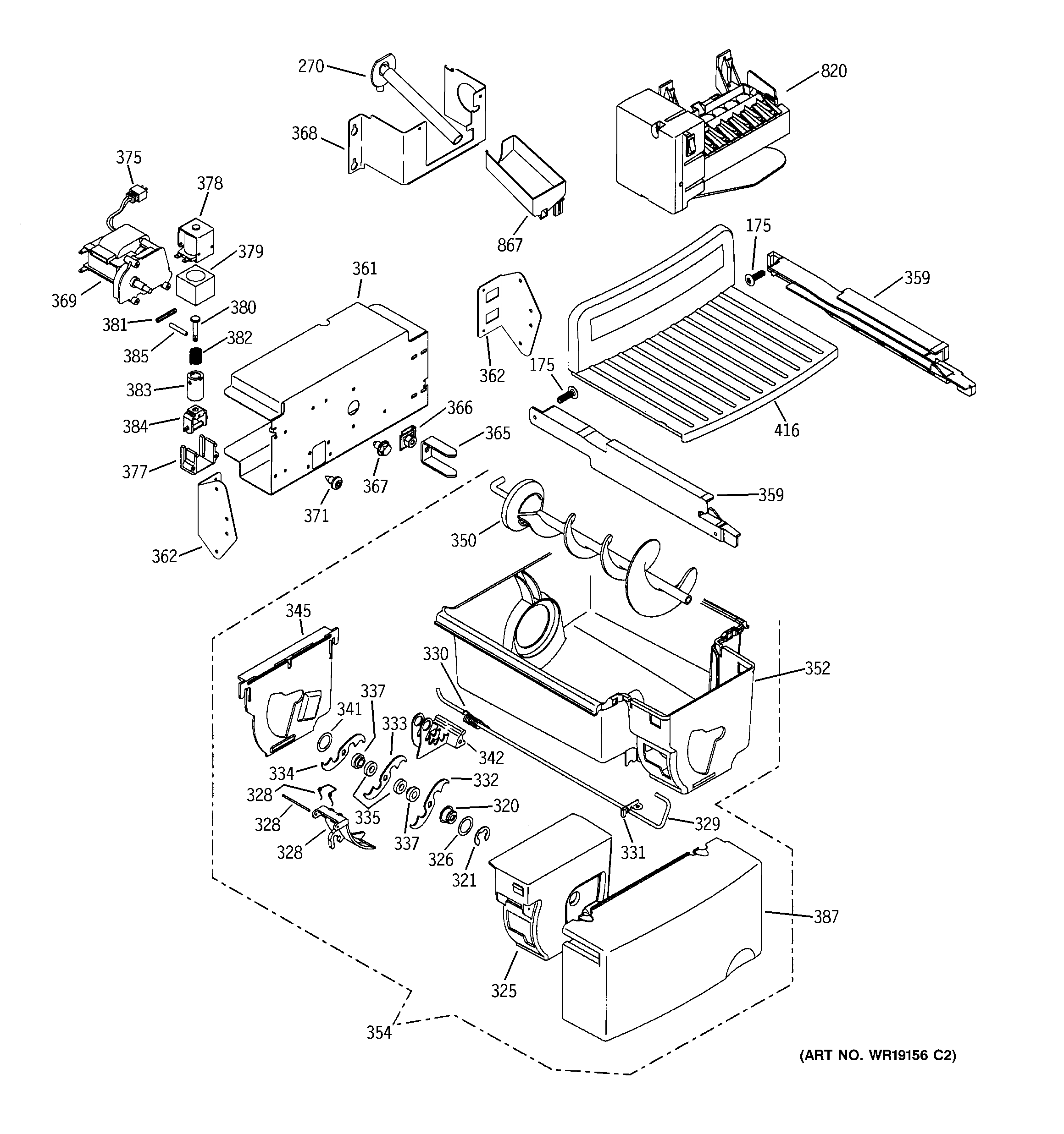 GE PCG23SHMHFBS ice maker & dispenser diagram