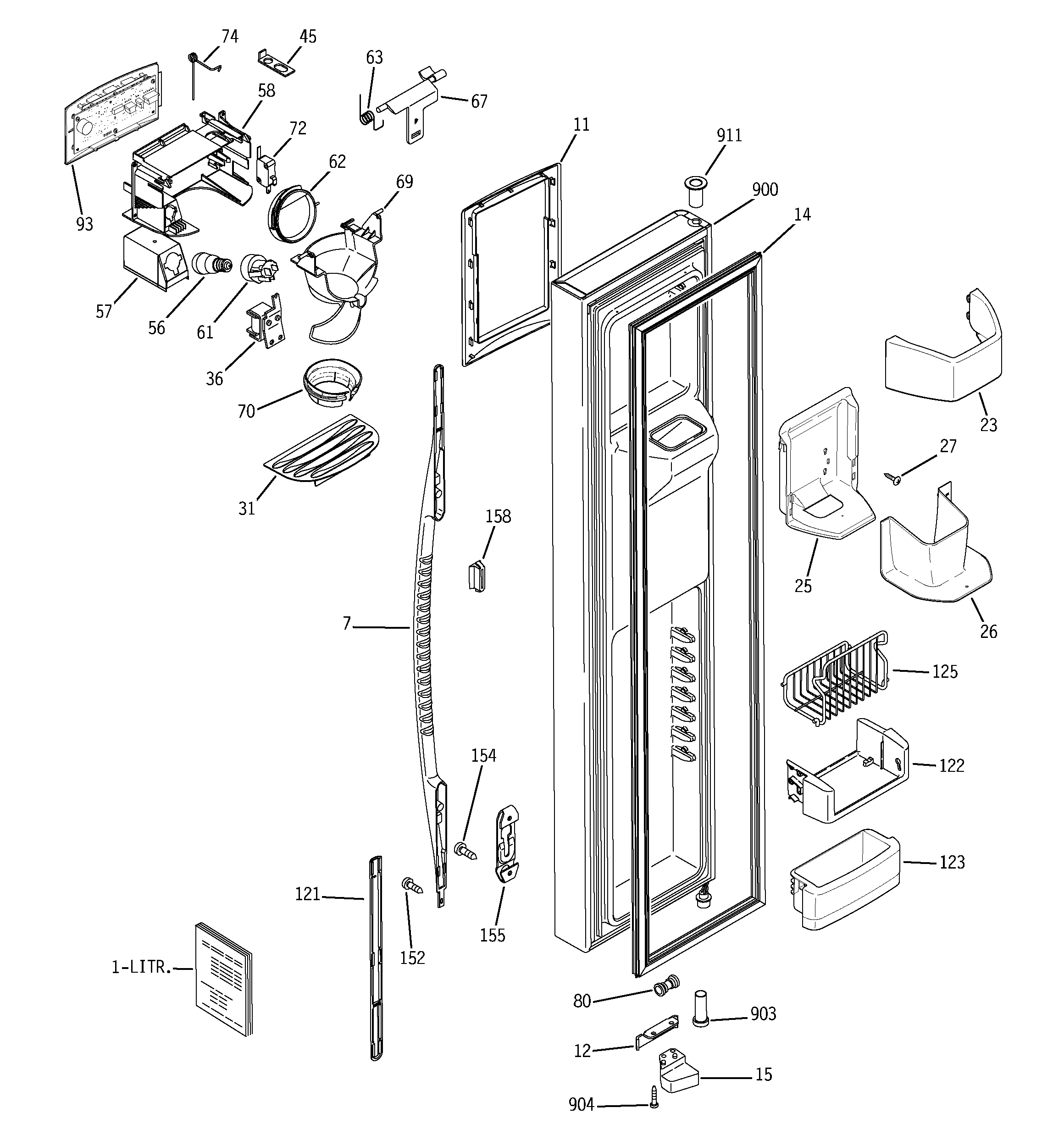 GE PSC23MGPABB freezer door diagram
