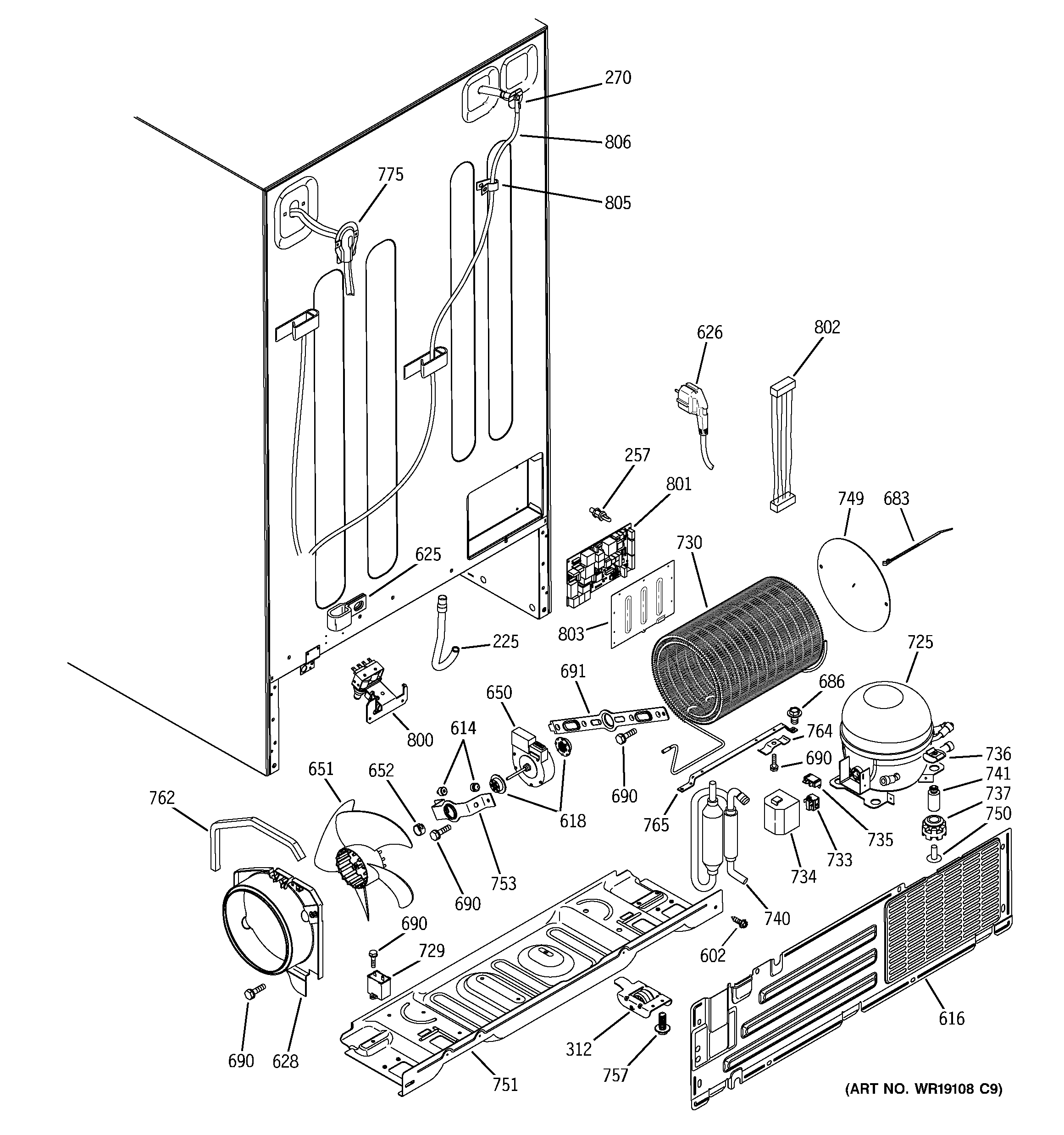 GE PSC23NHPAWW sealed system & mother board diagram