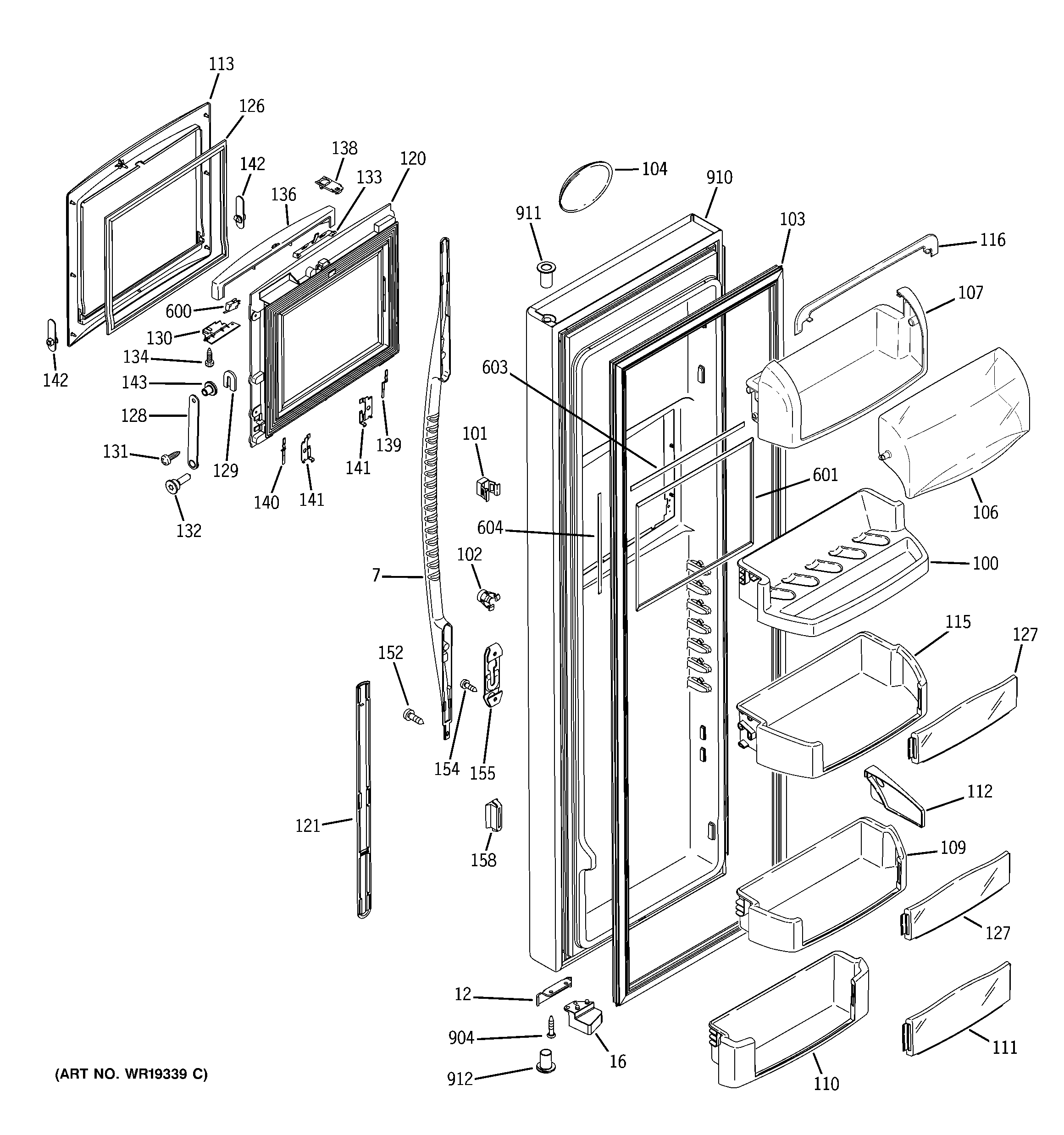 GE PSC23NHPAWW fresh food door diagram