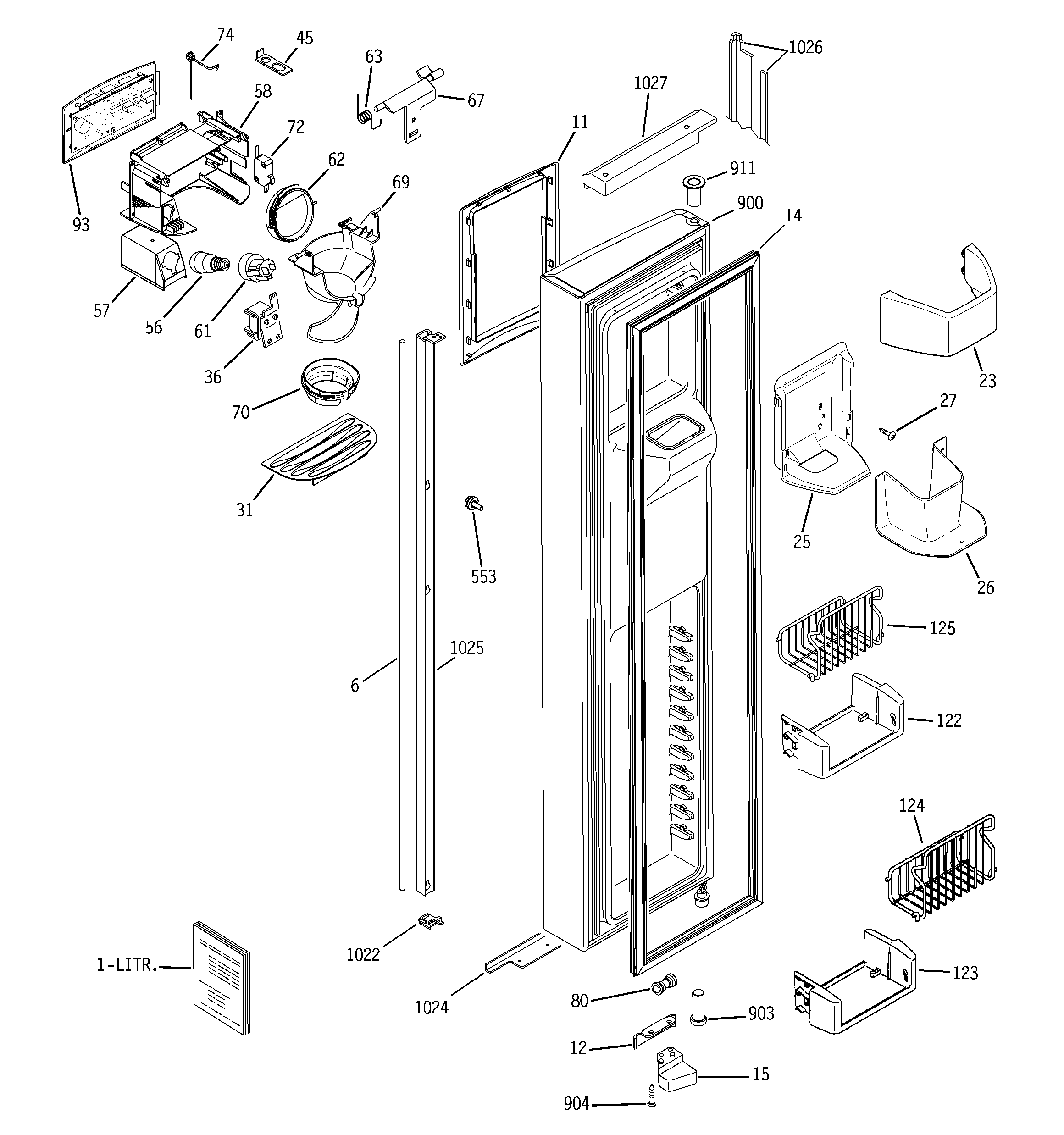 GE PSH23NGPAWW freezer door diagram