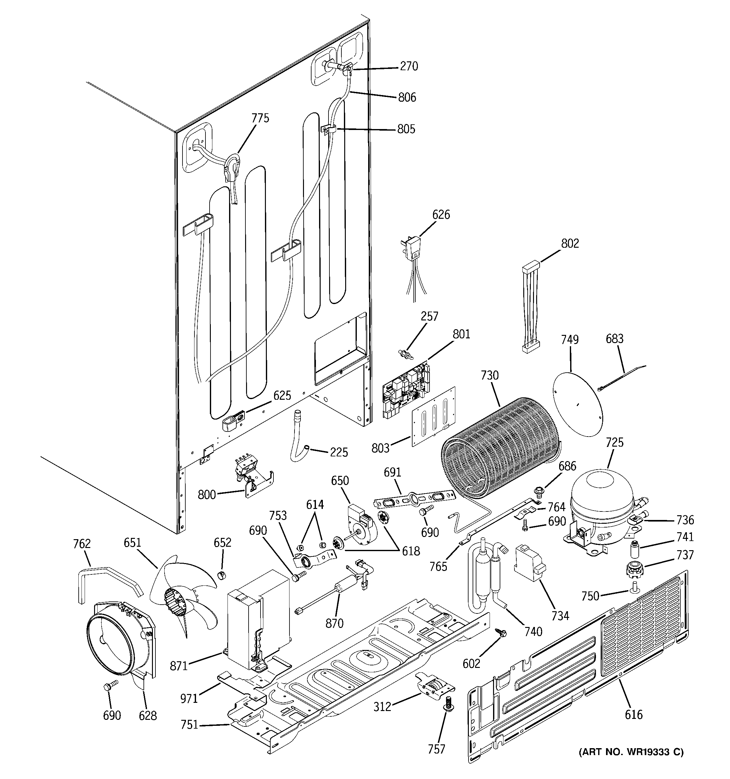 GE PSH23NGPAWW sealed system & mother board diagram