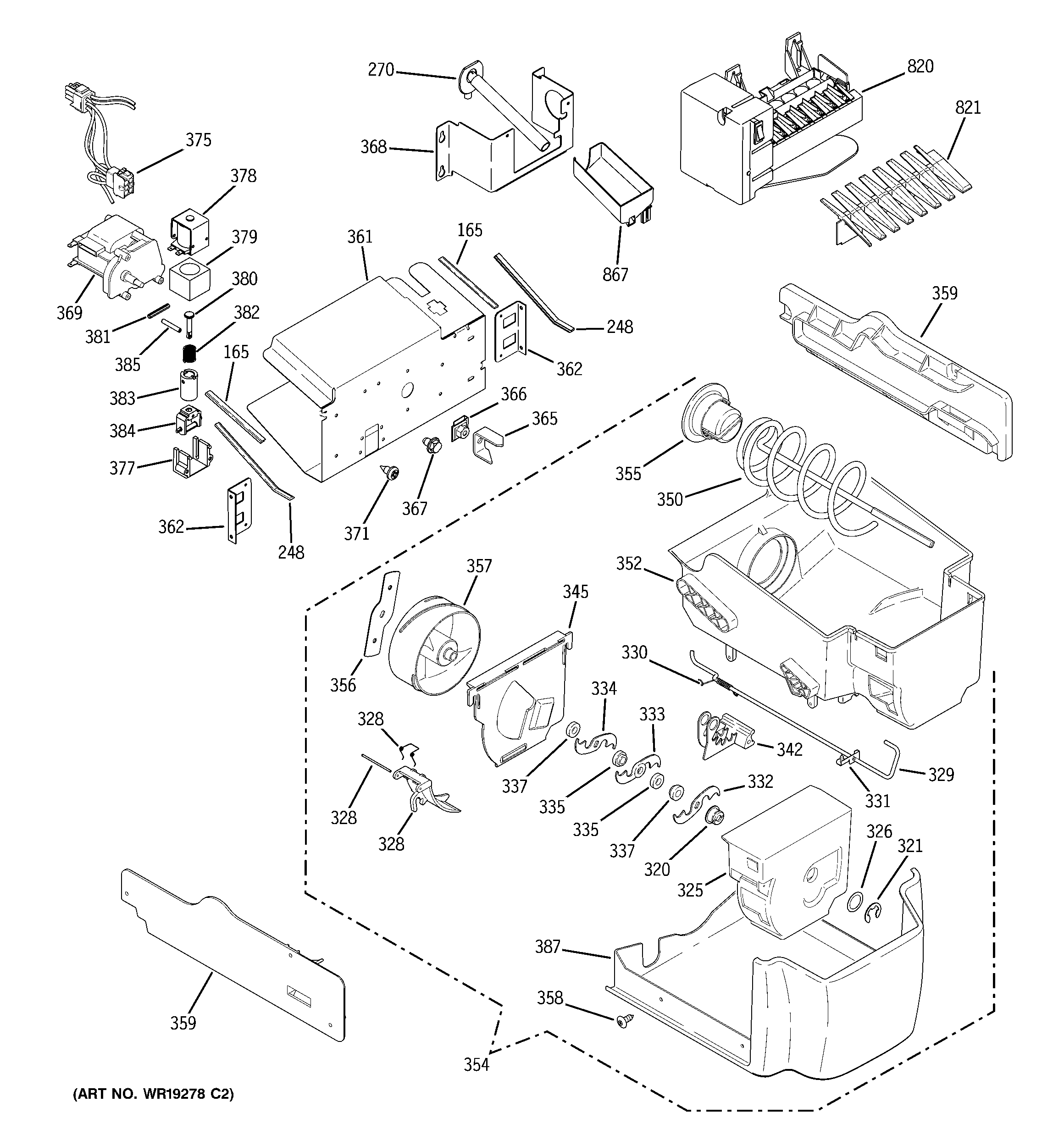 GE PSH23NGPAWW ice maker & dispenser diagram