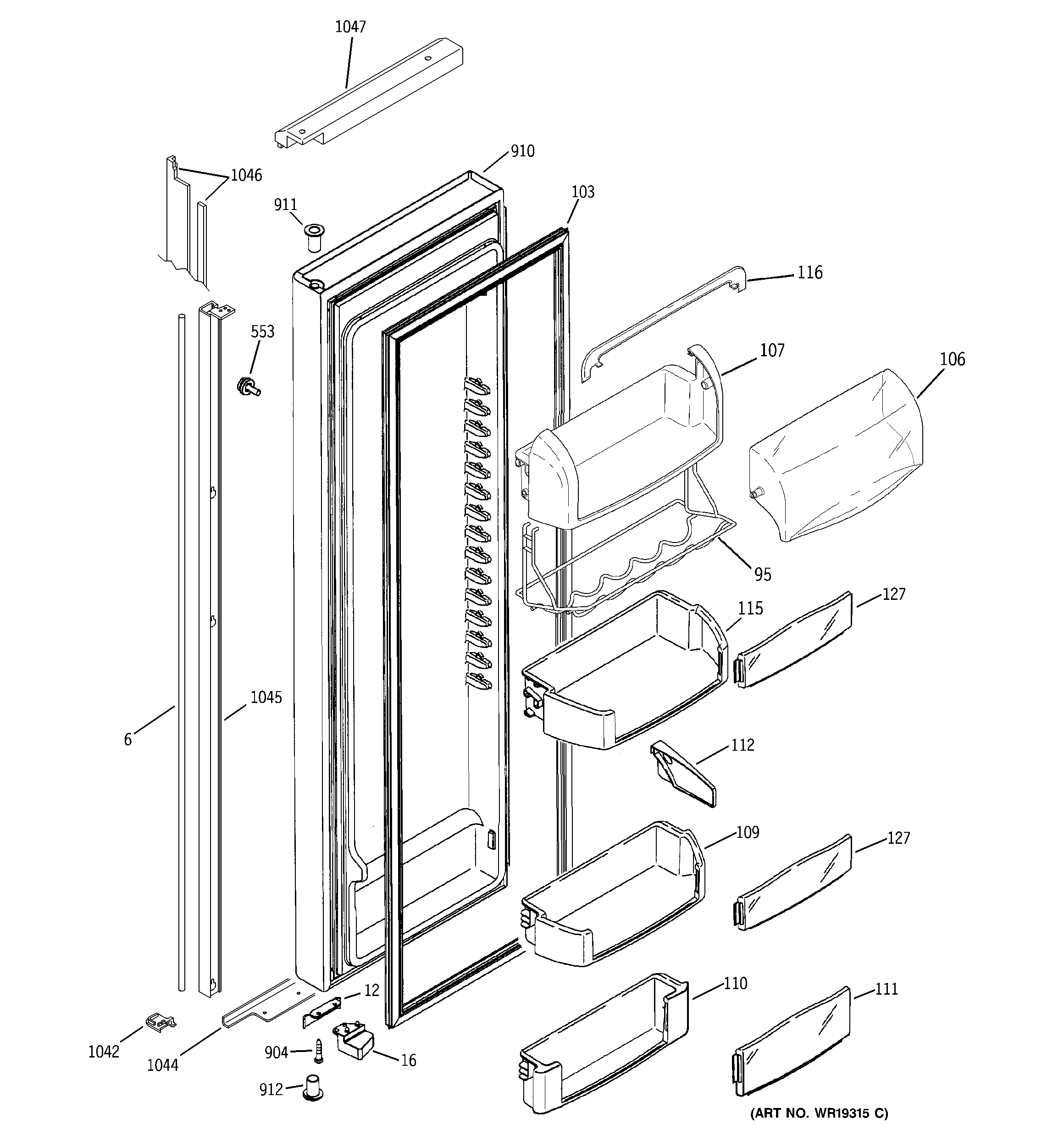 GE PSI23NGPAWW fresh food door diagram