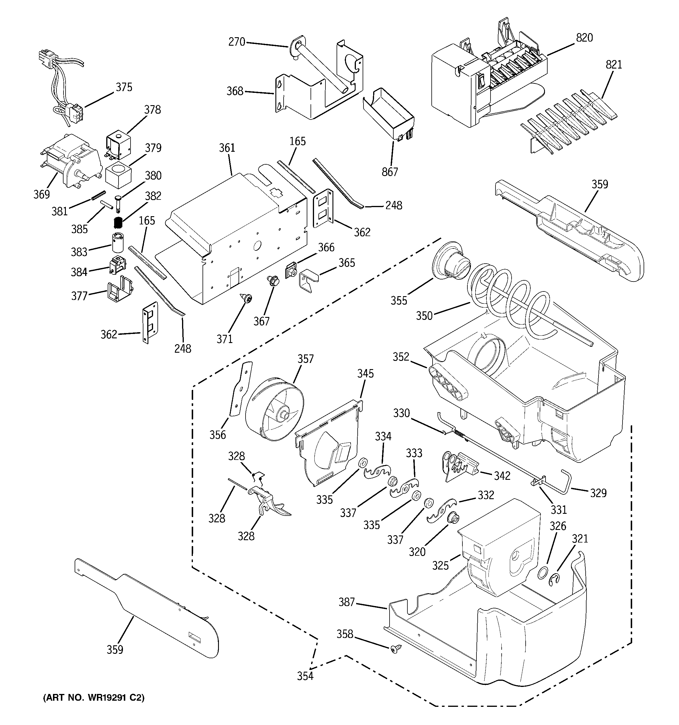 GE PSC23NGPACC ice maker & dispenser diagram