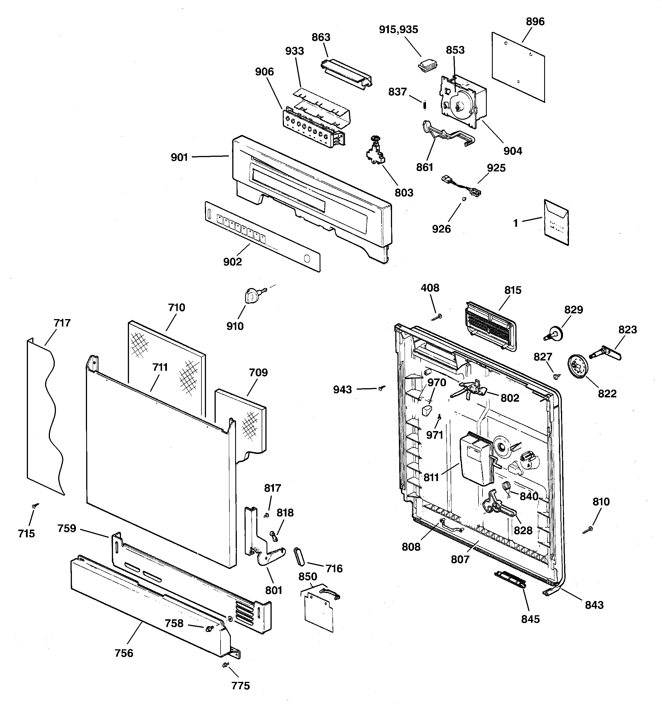 GE GSD3460G00SS escutcheon & door assembly diagram