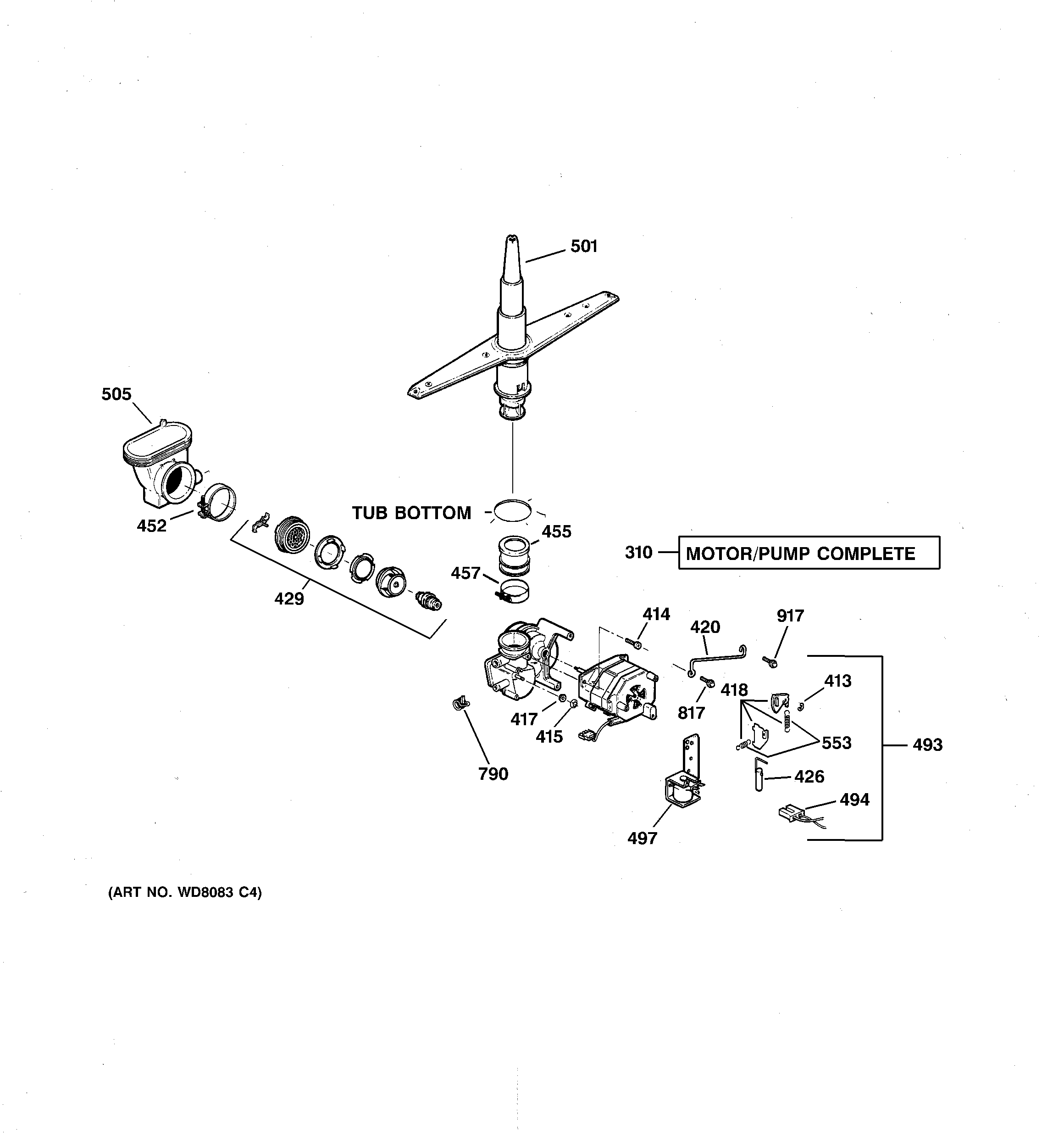GE GSD3460G00SS motor-pump mechanism diagram