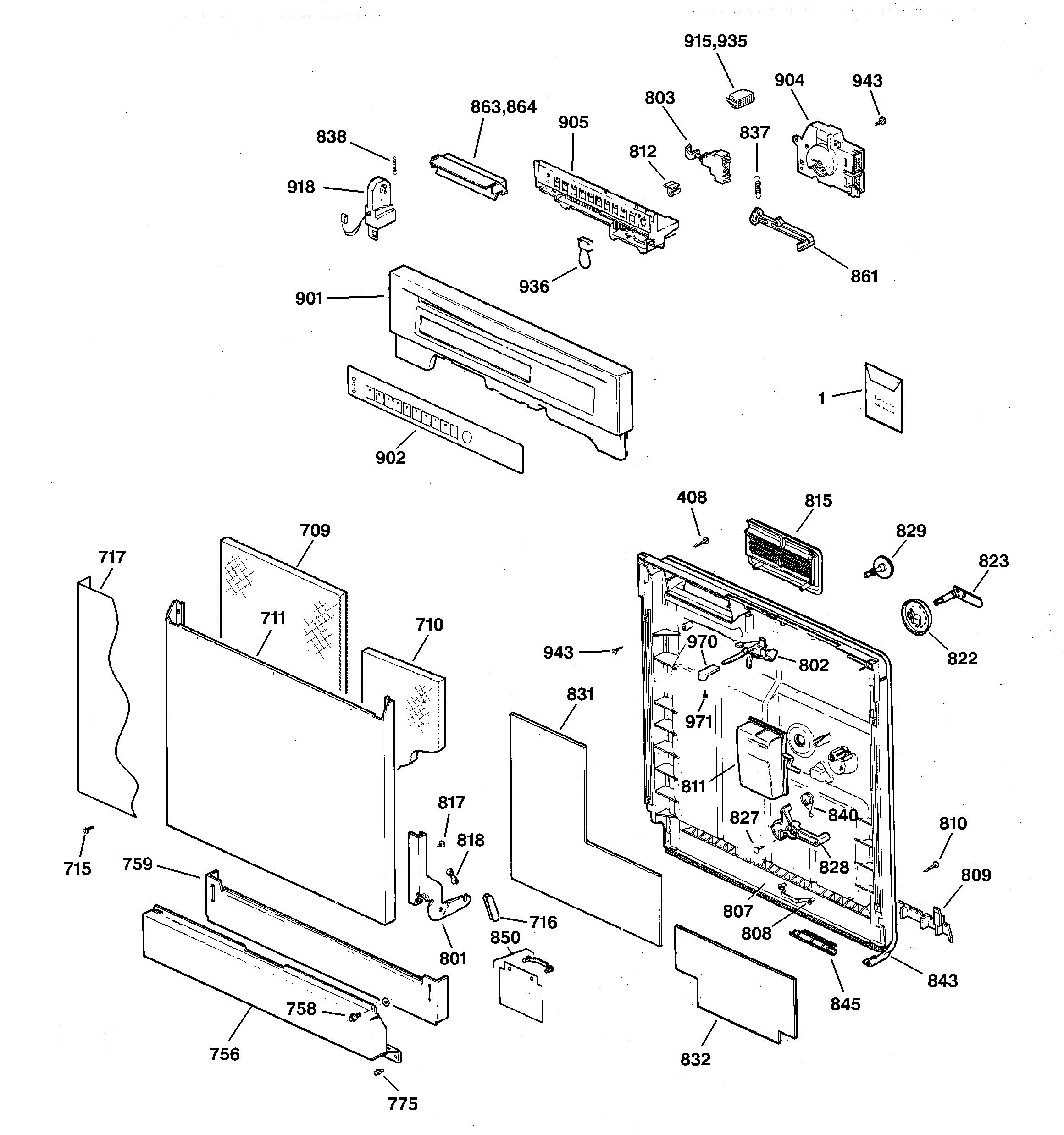 GE GSD5900G00BB escutcheon & door assembly diagram