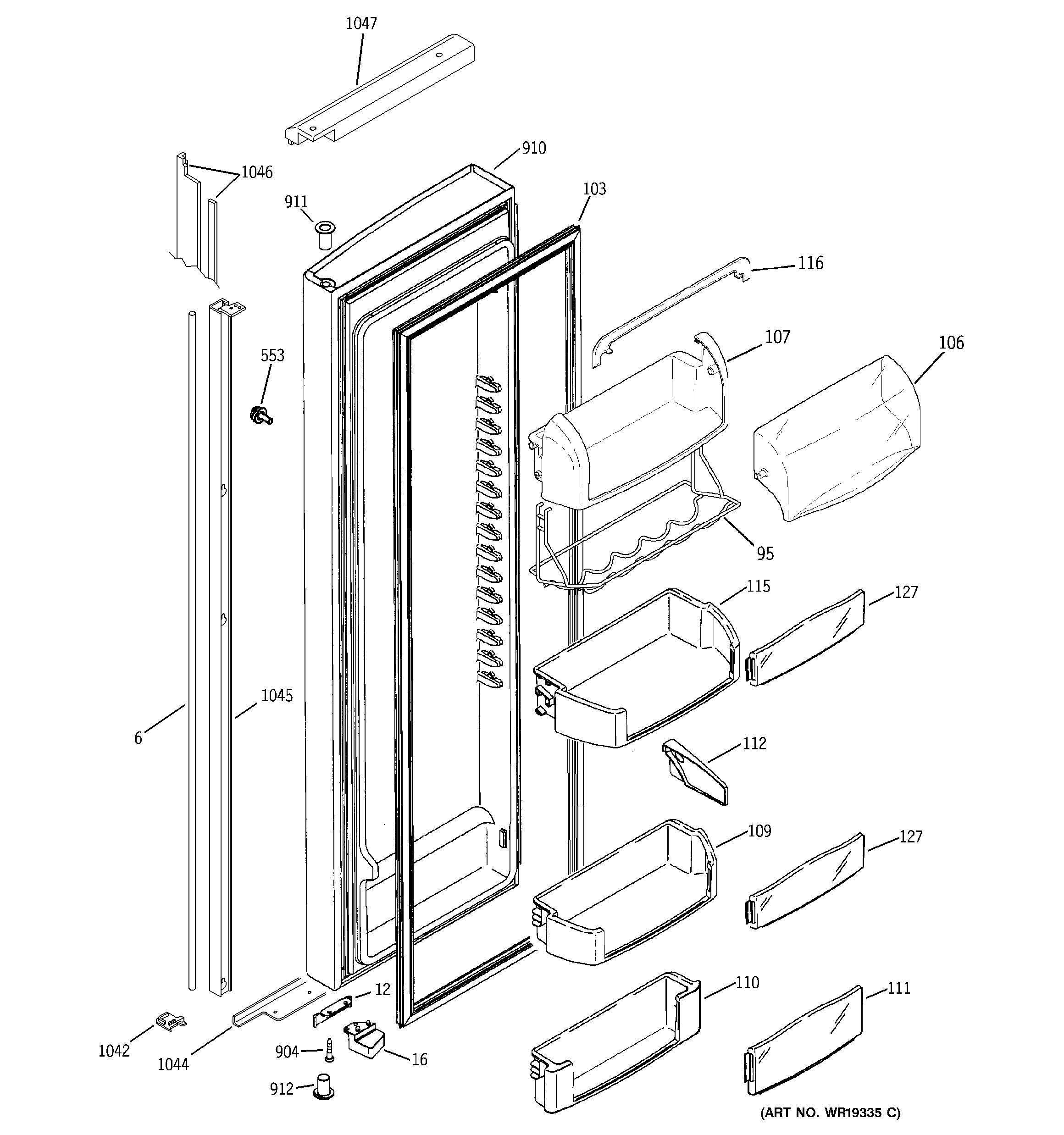GE PSI23NCPAWW fresh food door diagram