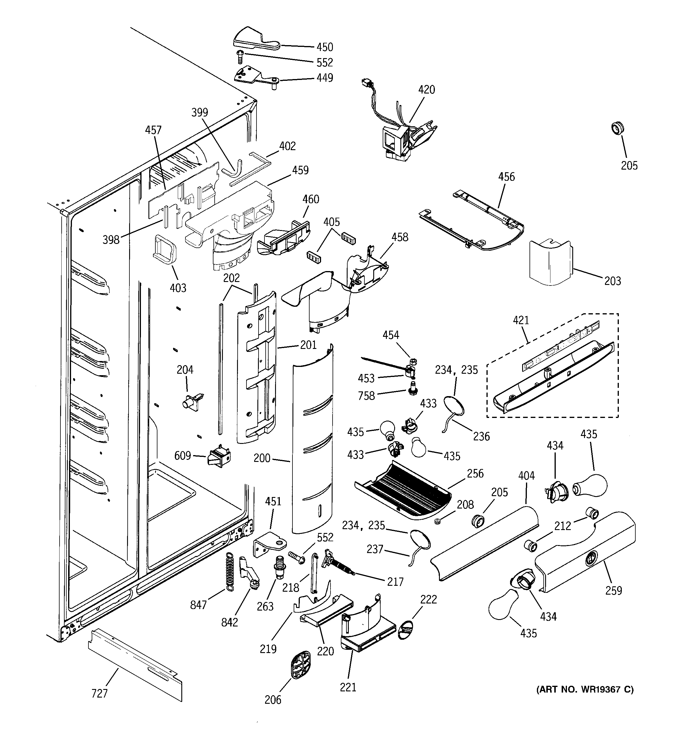 GE PSI23NCPAWW fresh food section diagram