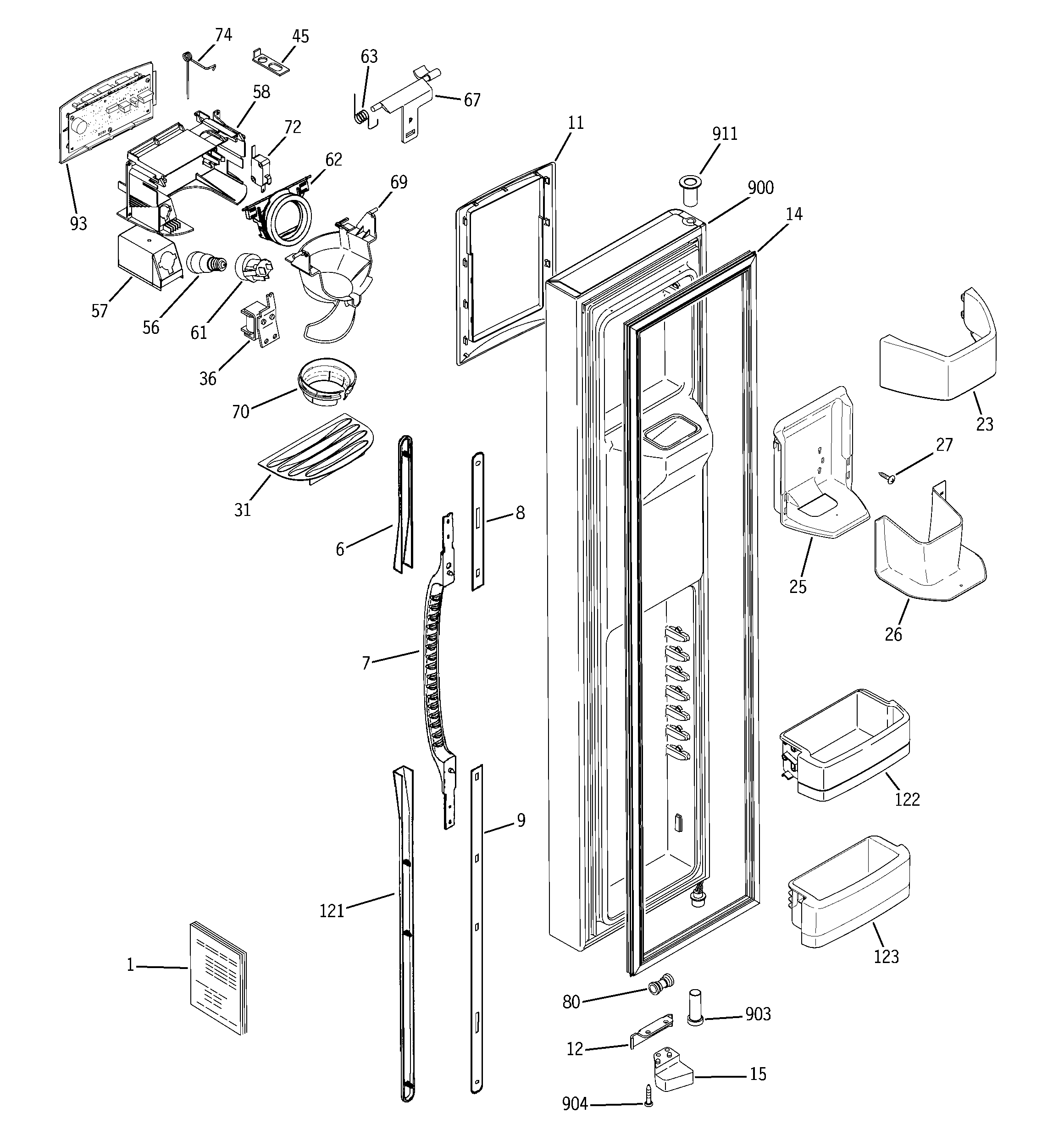 GE DSS25LGPACC freezer door diagram