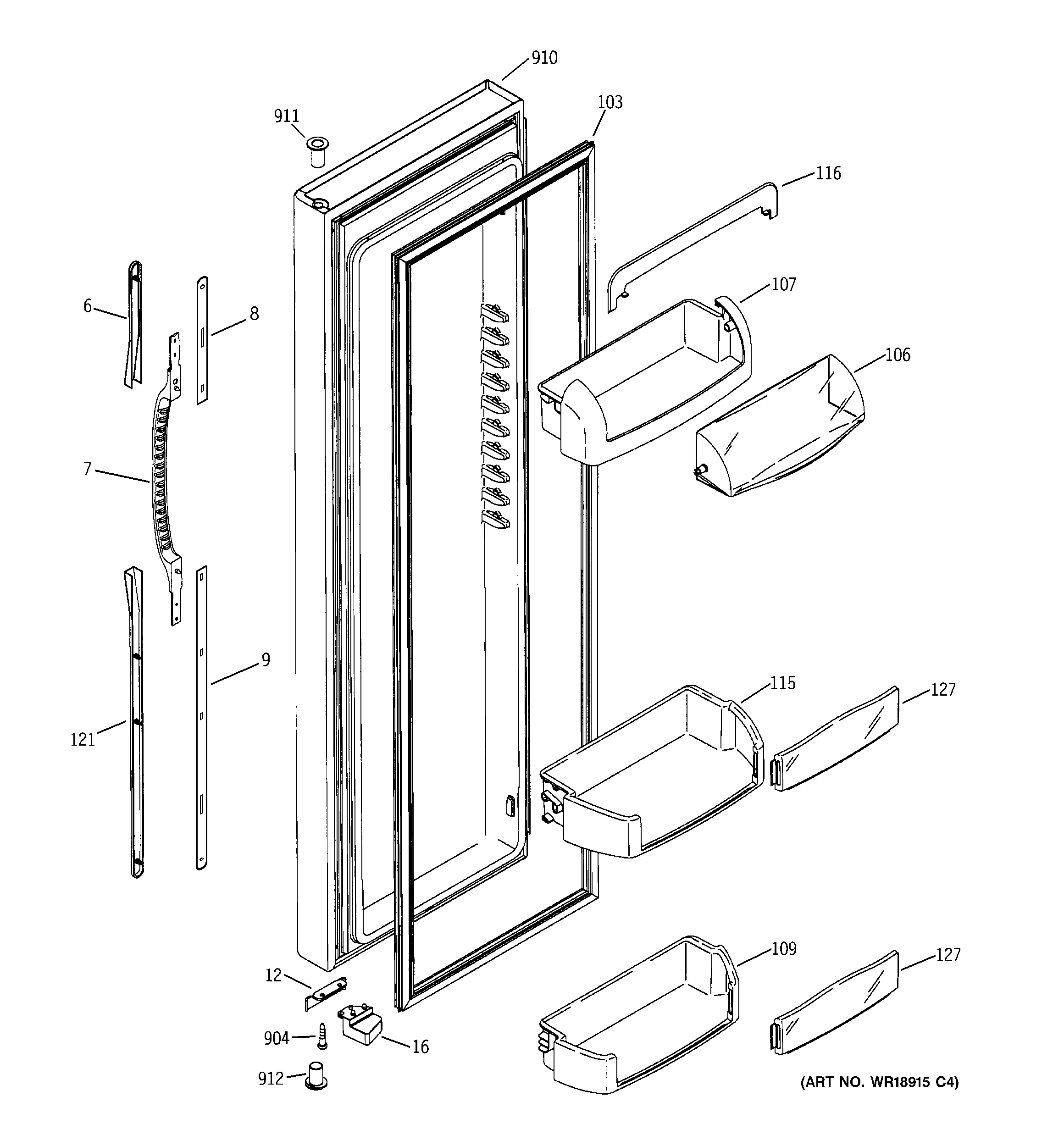 GE DSS25LGPACC fresh food door diagram