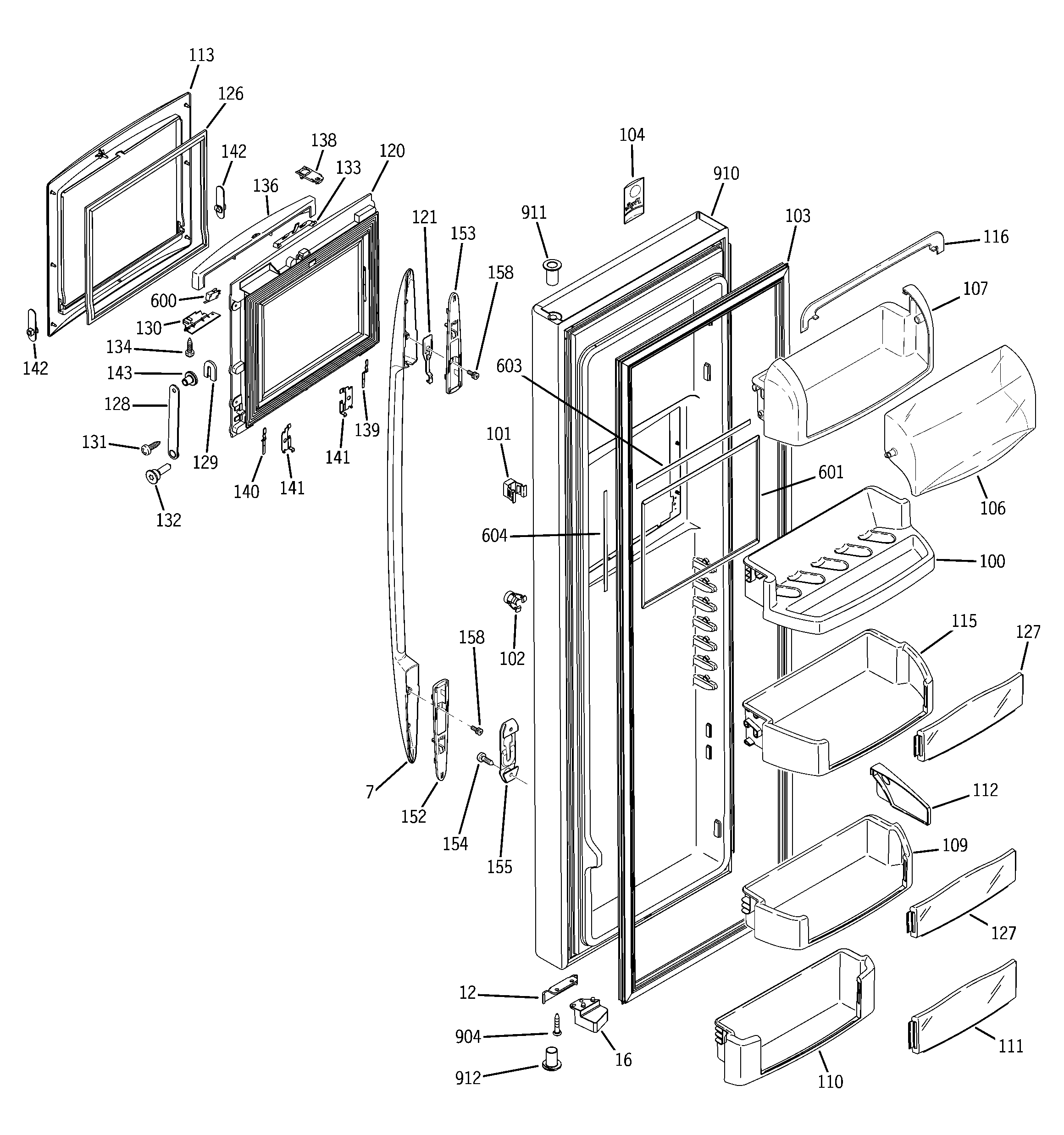 GE PSC23SHPASS fresh food door diagram