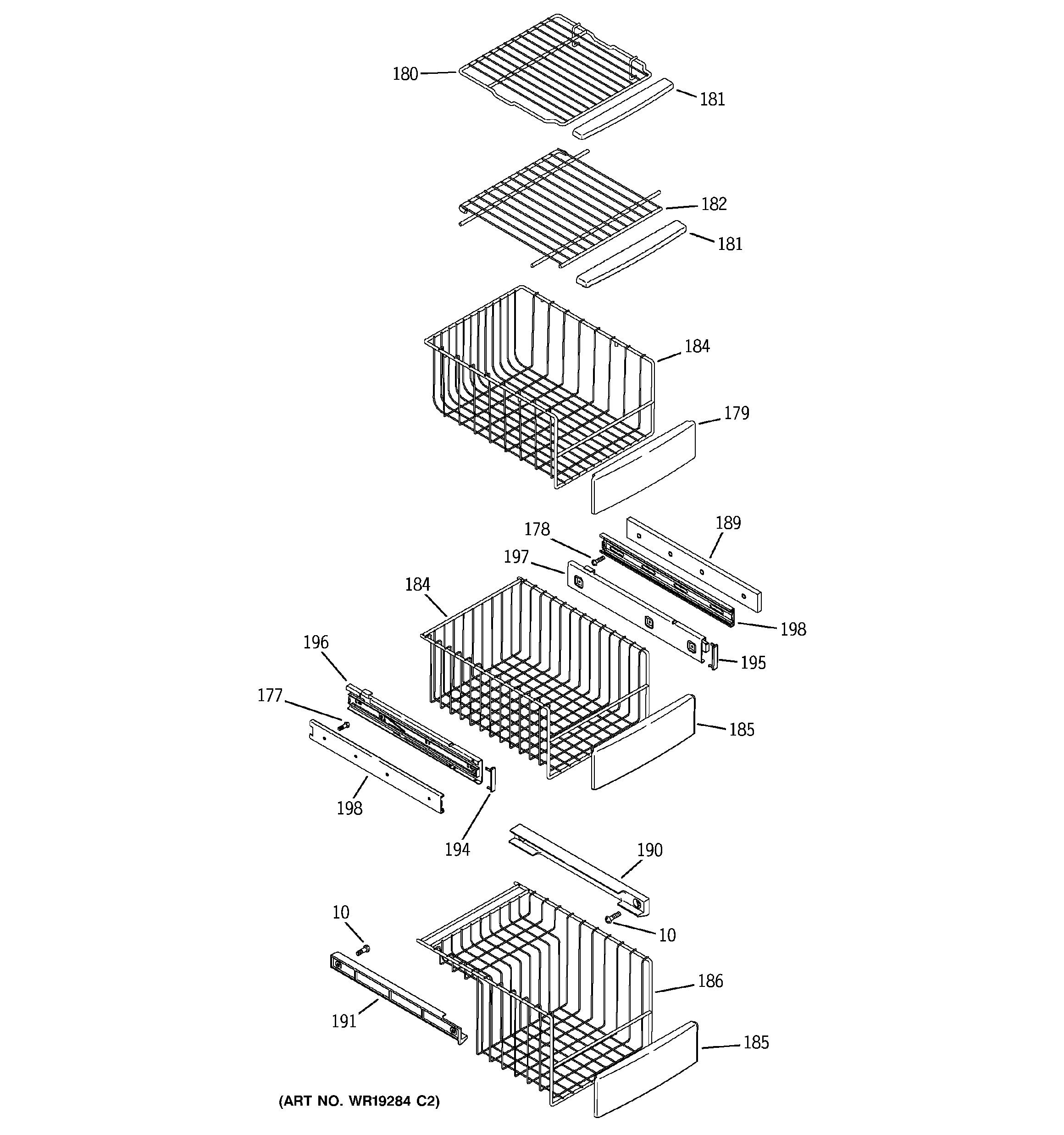 GE PSC23SHPASS freezer shelves diagram