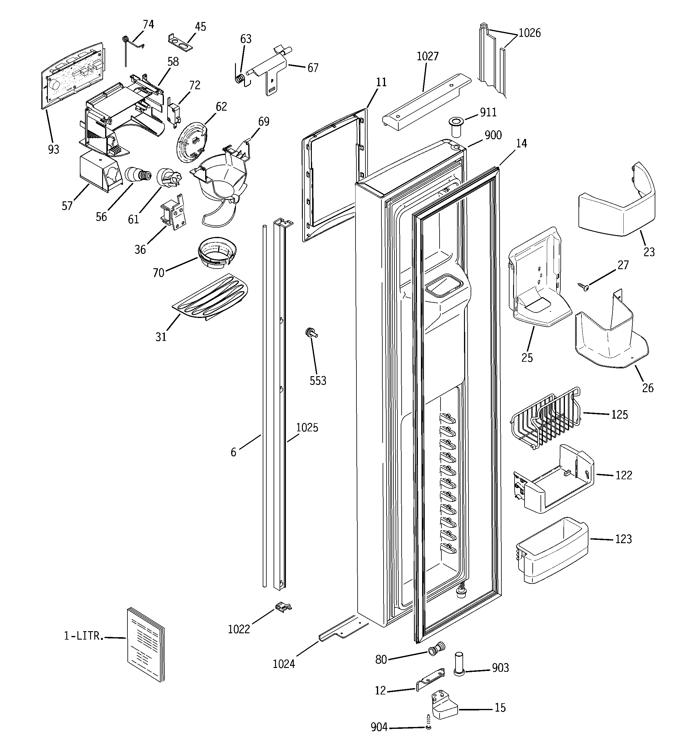 GE PSI23MGPACC freezer door diagram