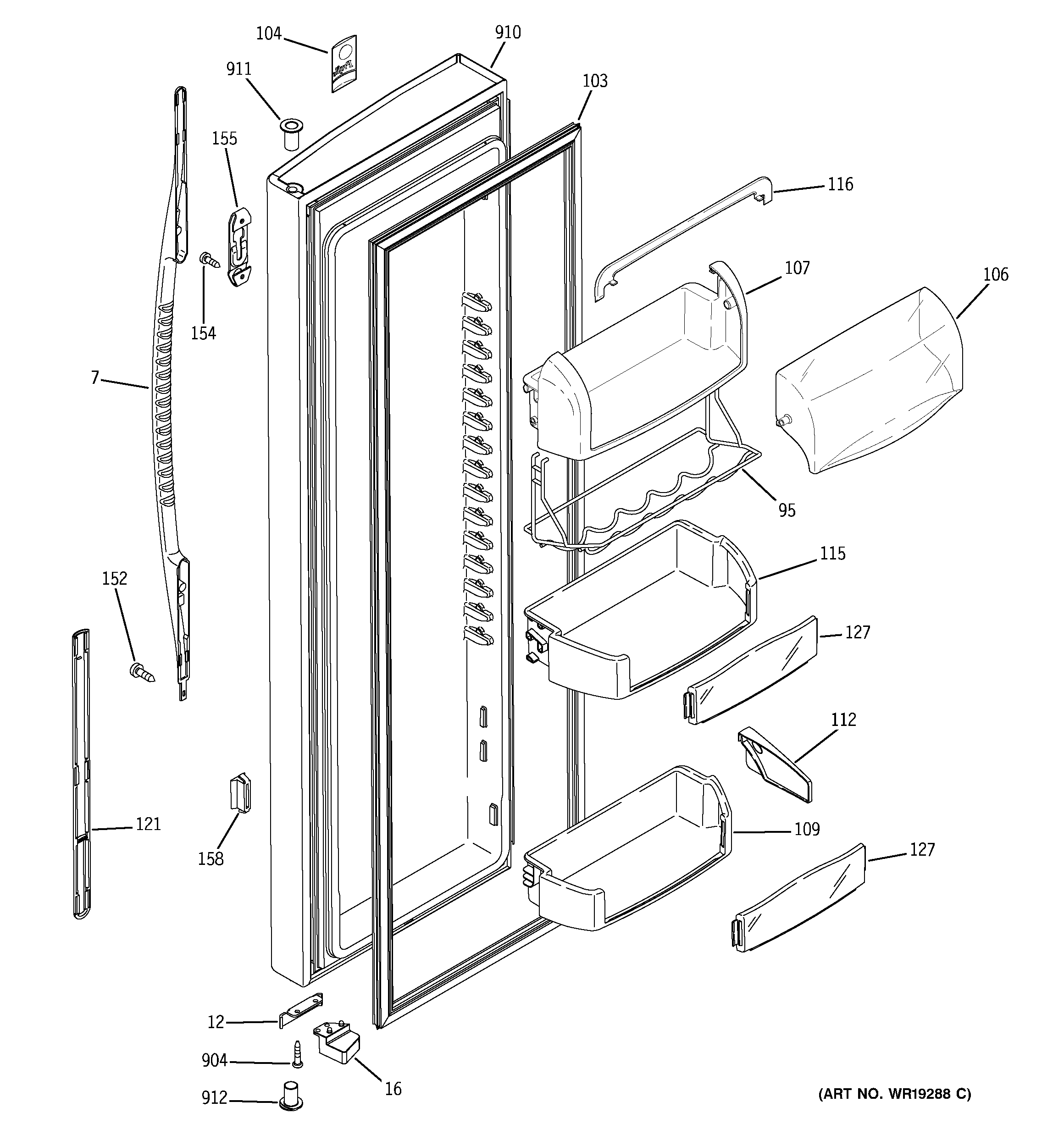 GE PSS26MGPABB fresh food door diagram
