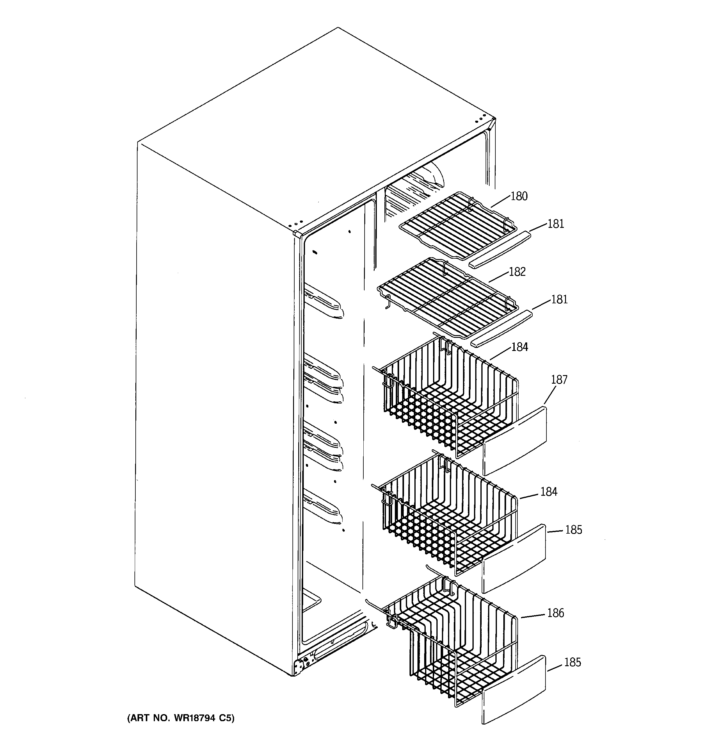 GE PSS26MGPABB freezer shelves diagram