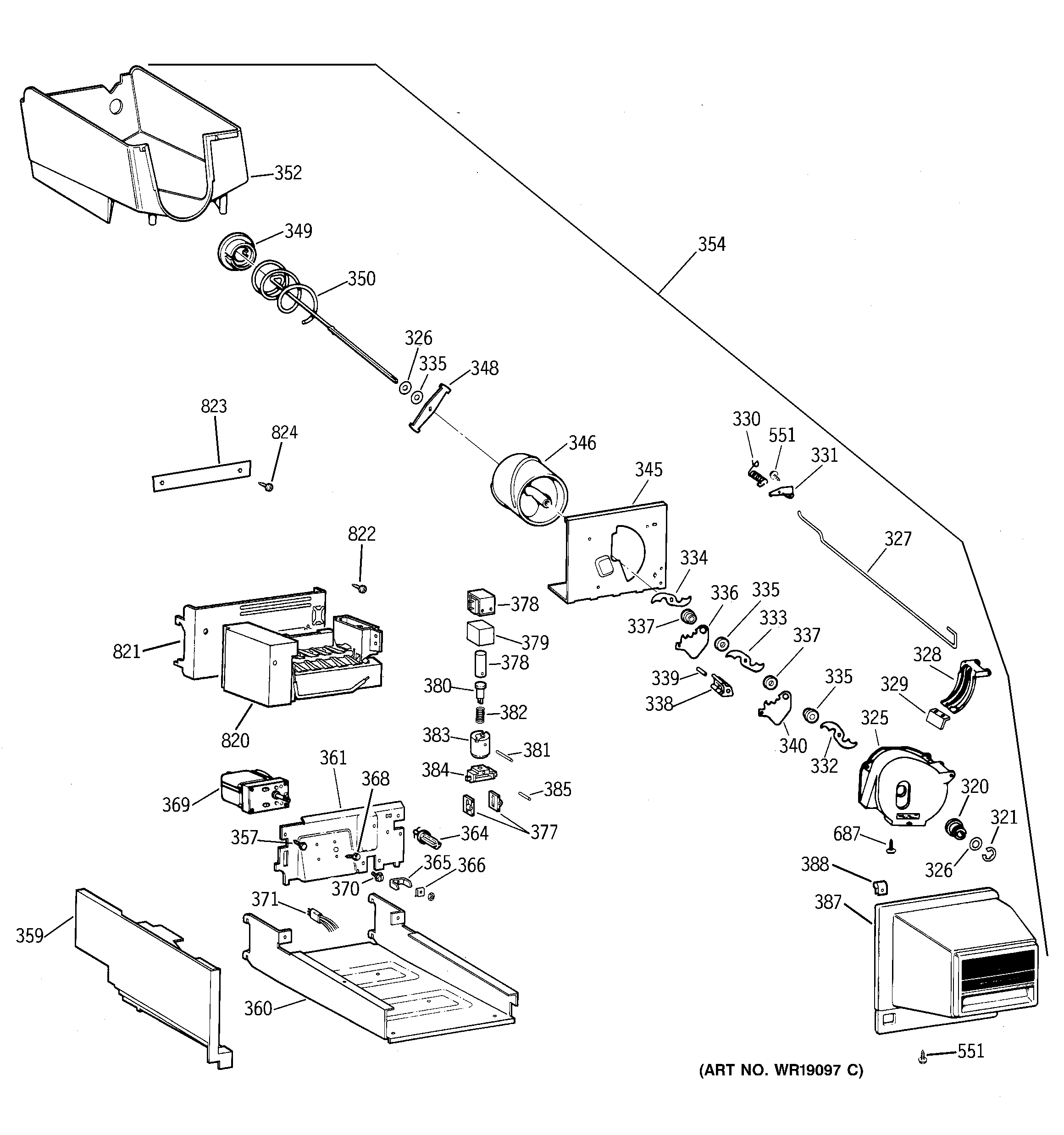 GE PTI22MFMALBB ice bucket diagram