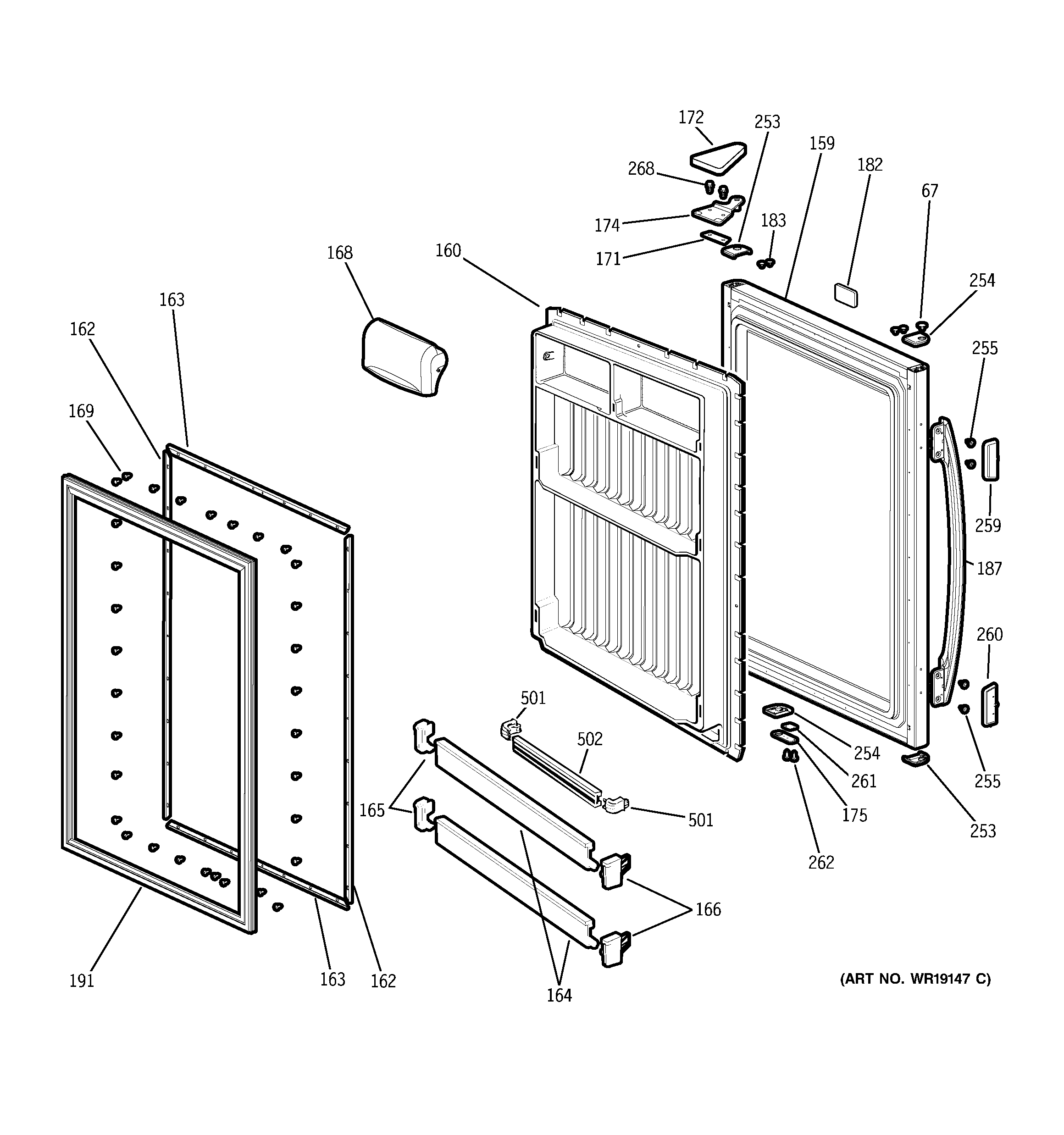 GE GBS18HBPAWW fresh food door diagram