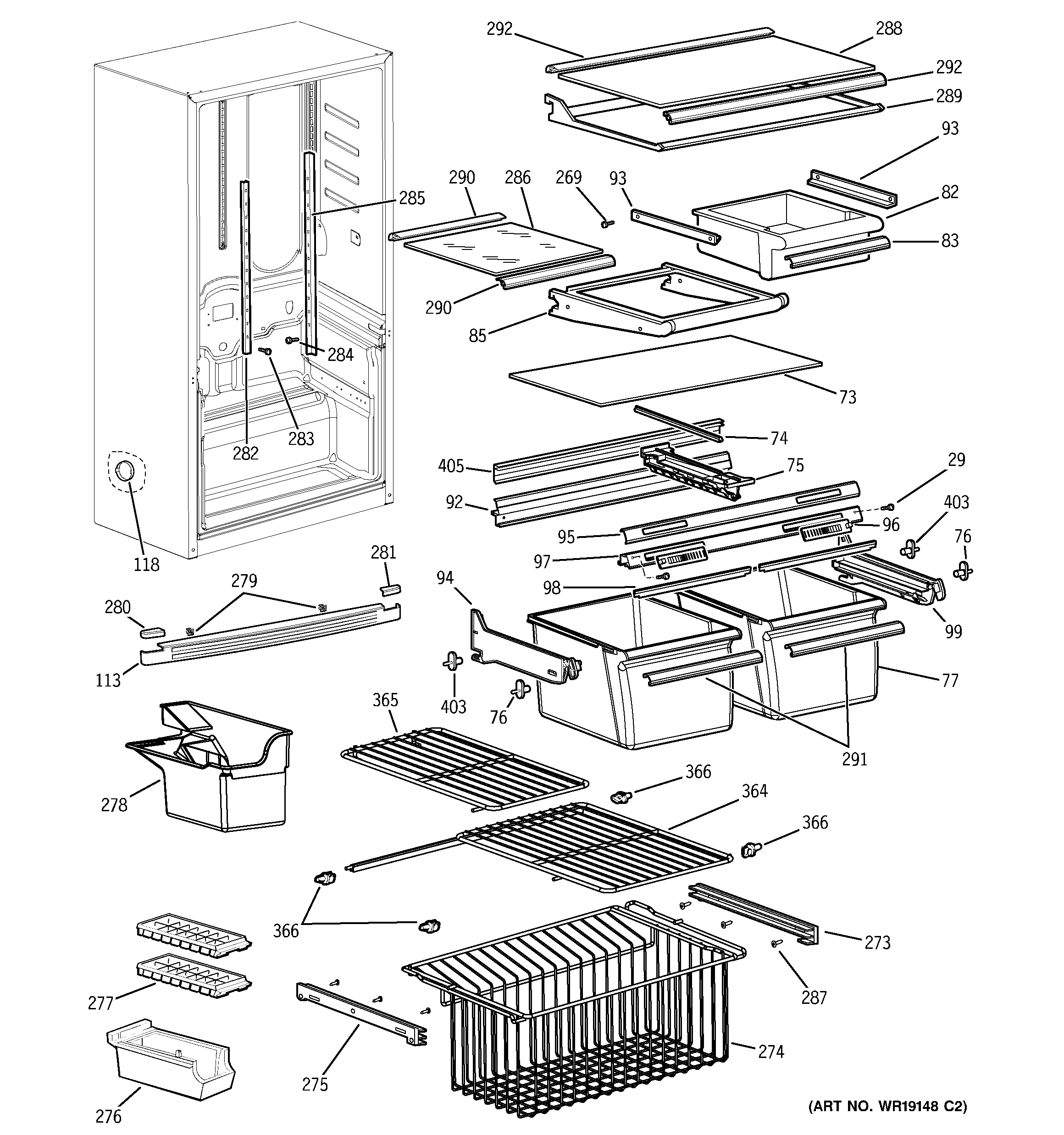 GE GBS18HBPAWW shelves diagram