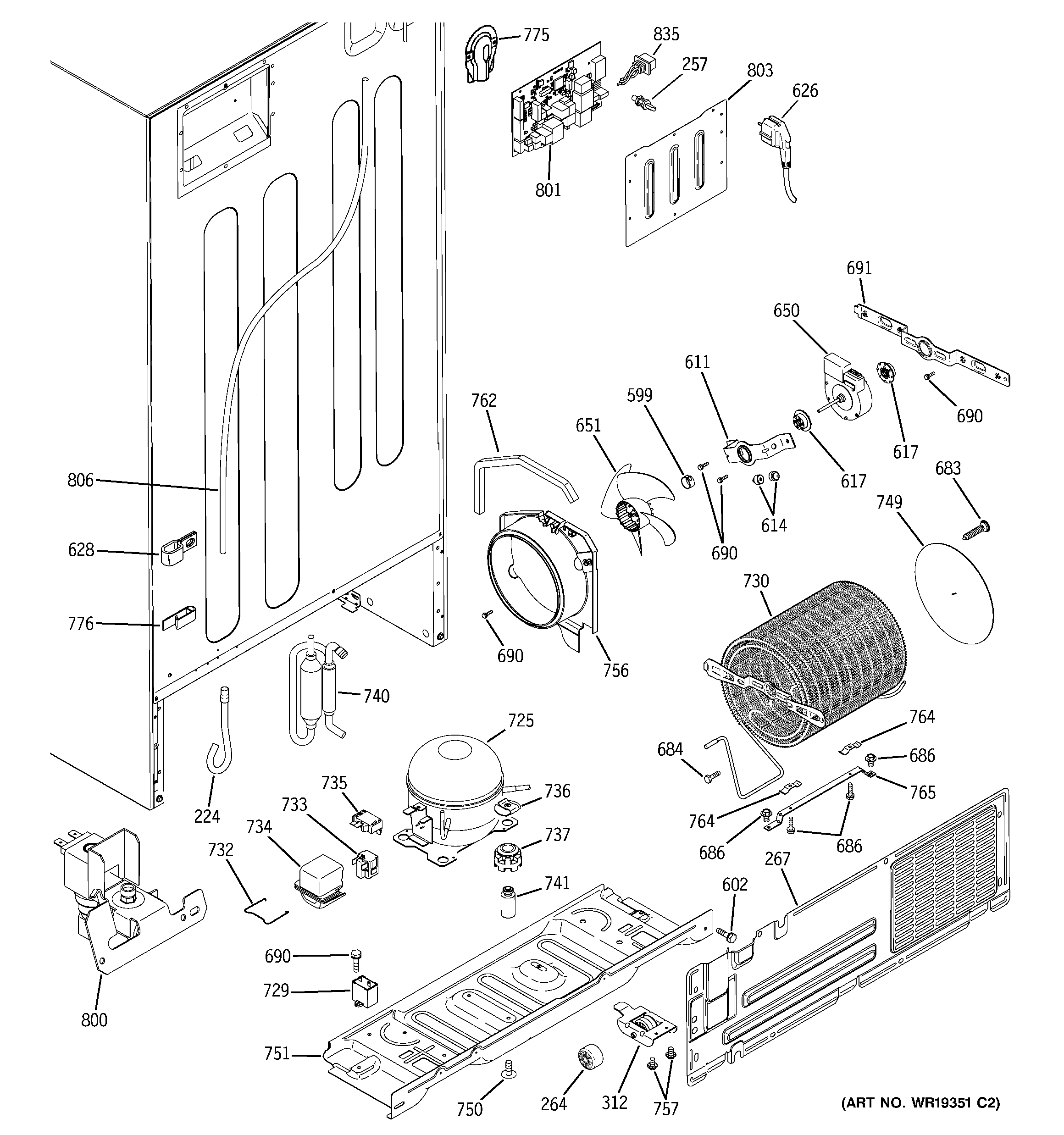 GE PTS22SHPARBS sealed system & mother board diagram