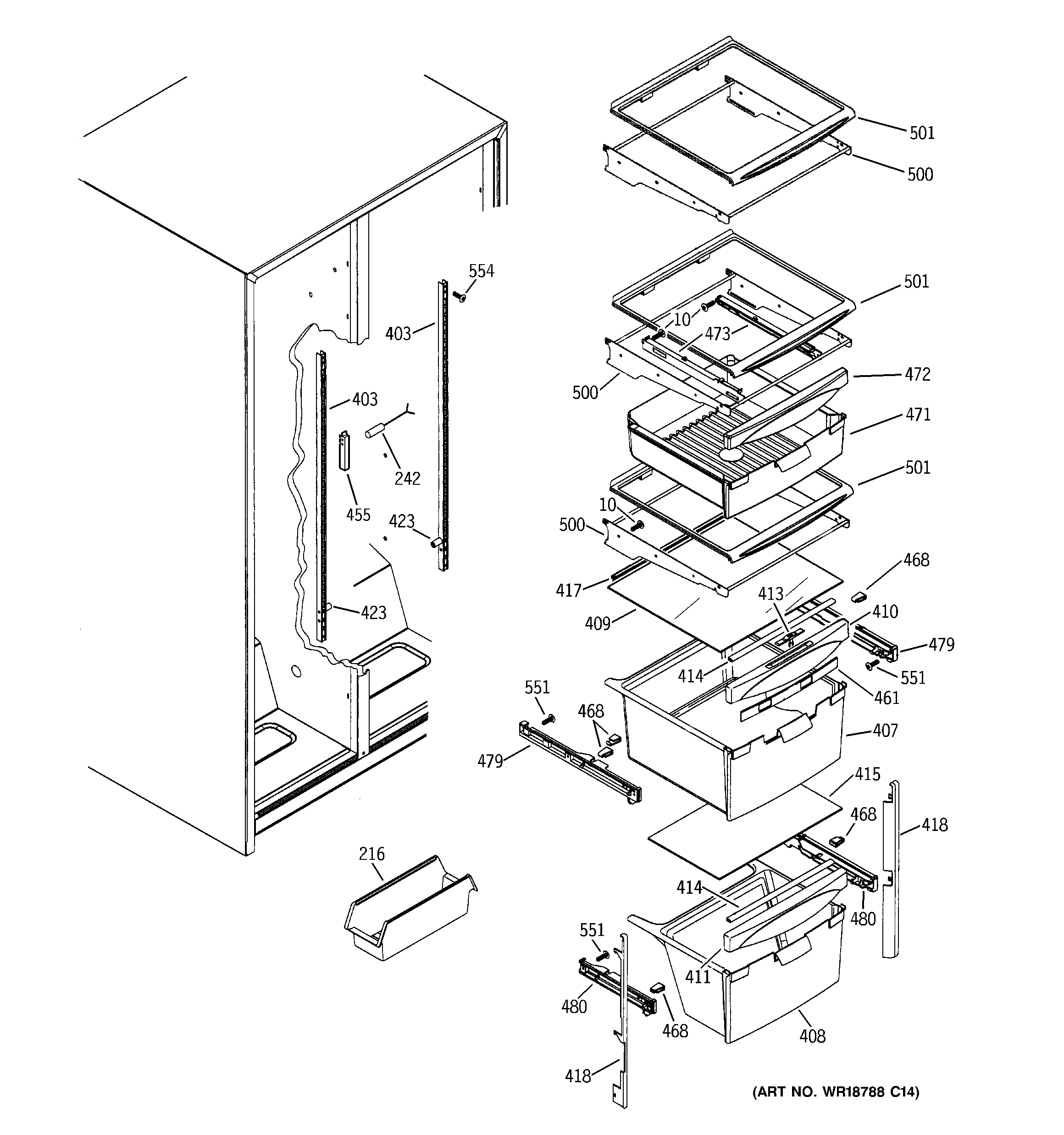 GE GSH22SGPBSS fresh food shelves diagram